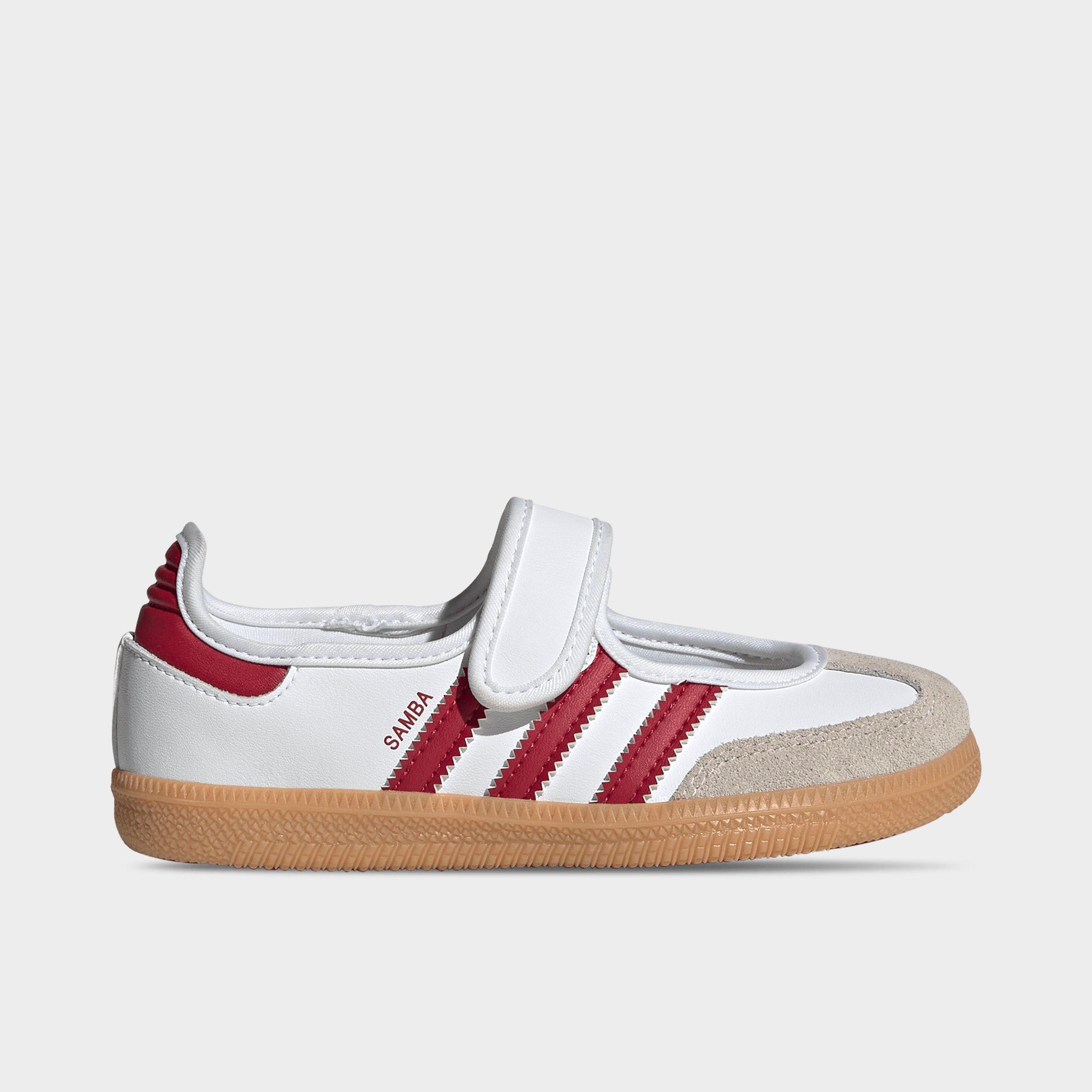 adidas Girls' Little Kids Originals Samba Jane Casual Shoes in Cloud White/Team Victory Red/Gum Size: 10.5