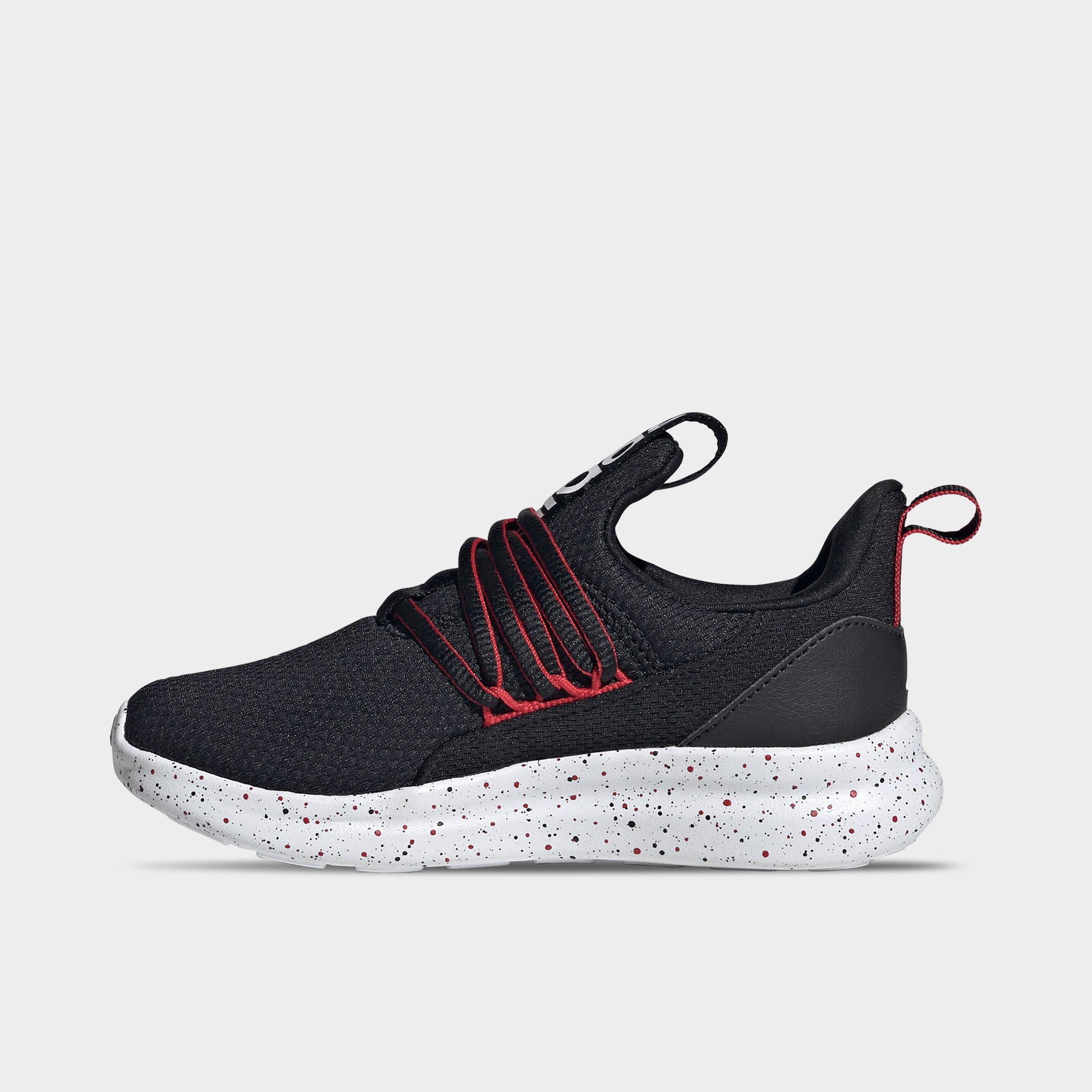 adidas Little Kids Lite Racer Adapt 7.0 Stretch Lace Casual Shoes in Core Black/Cloud White/Better Scarlet Size: 10.5