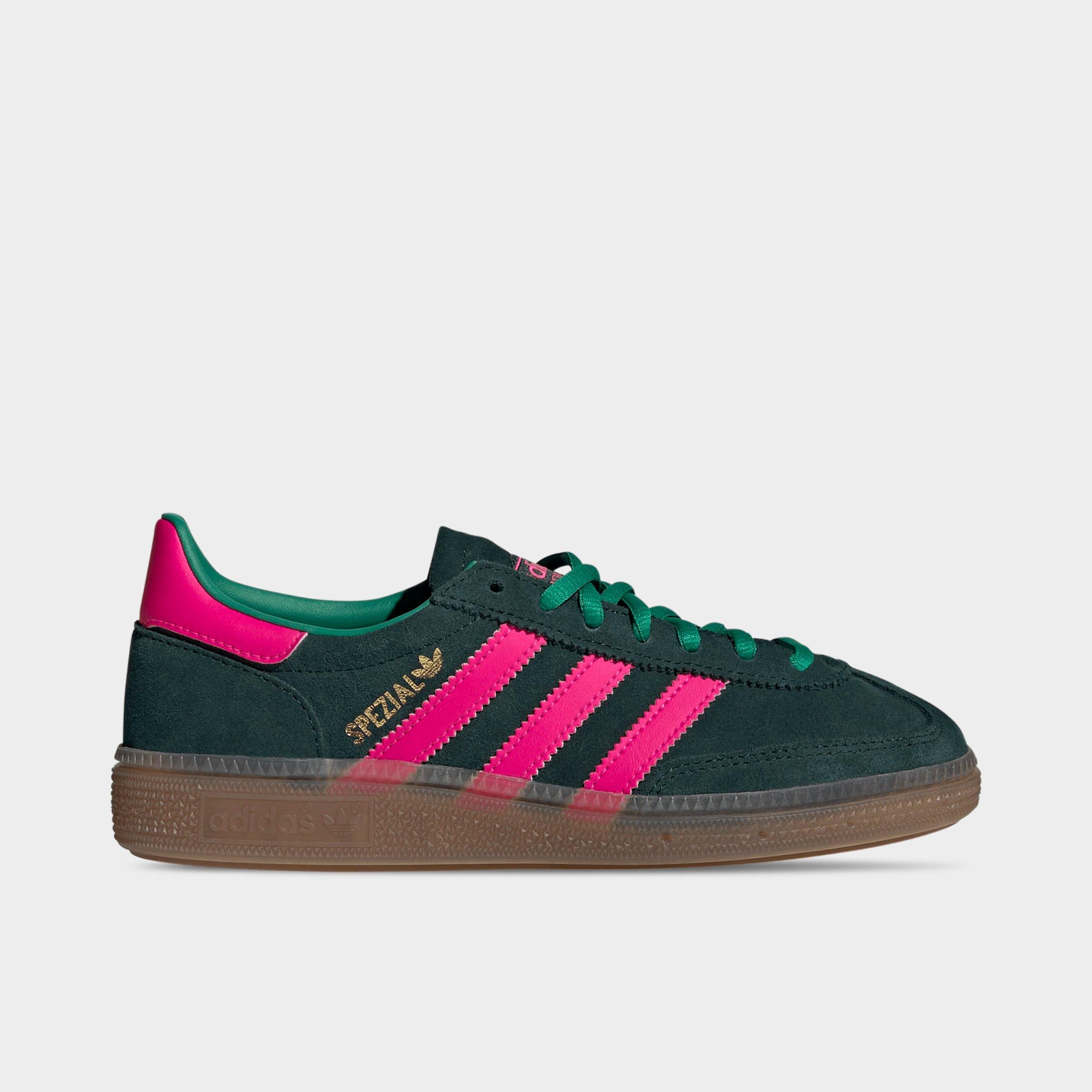 adidas Big Kids Originals Handball Spezial Casual Shoes in Aurora Ivy/Shock Pink/Gum Size: 3.5