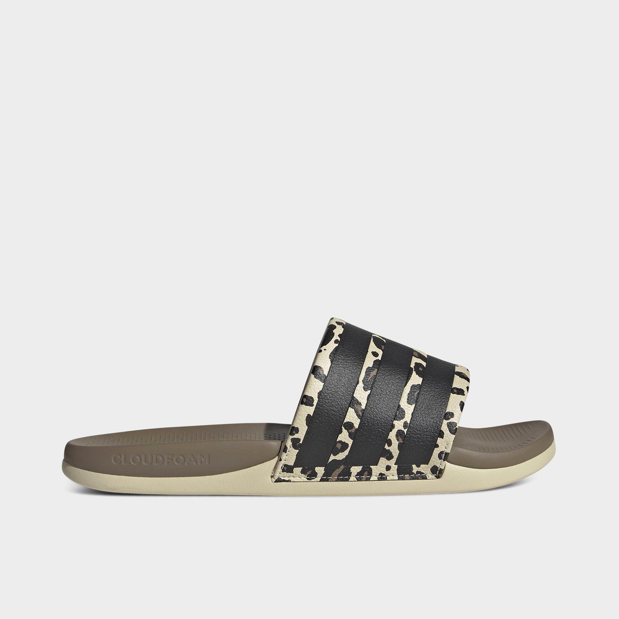 adidas Women's Adilette Comfort 2.0 Slide Sandals in Crystal Linen/Core Black/Crystal Linen Size: 10.0