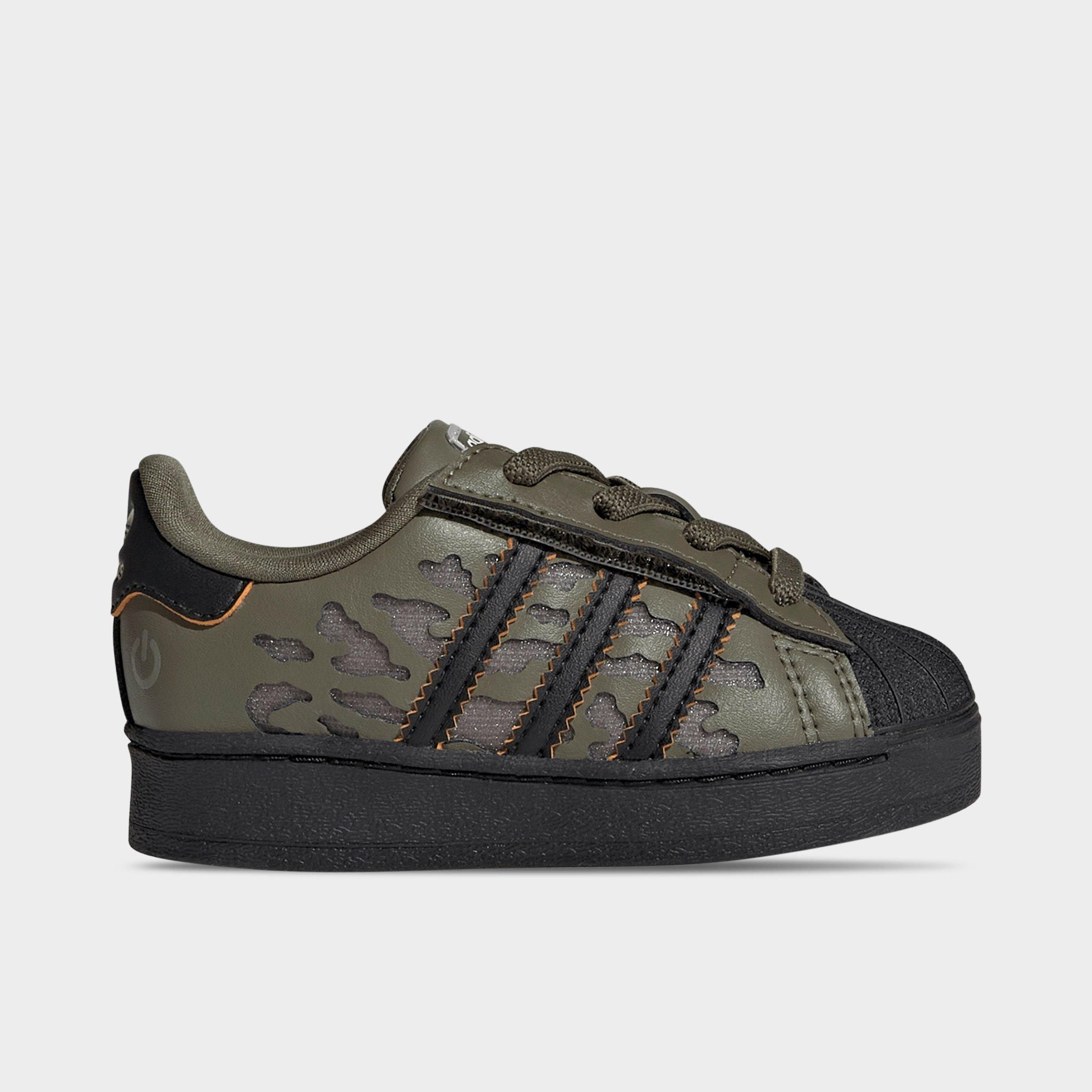 adidas Kids Toddler Originals Superstar LED Lights Comfort Closure Stretch Lace Casual Shoes in Silver Pebble/Olive Strata/Core Black Size: 5.0
