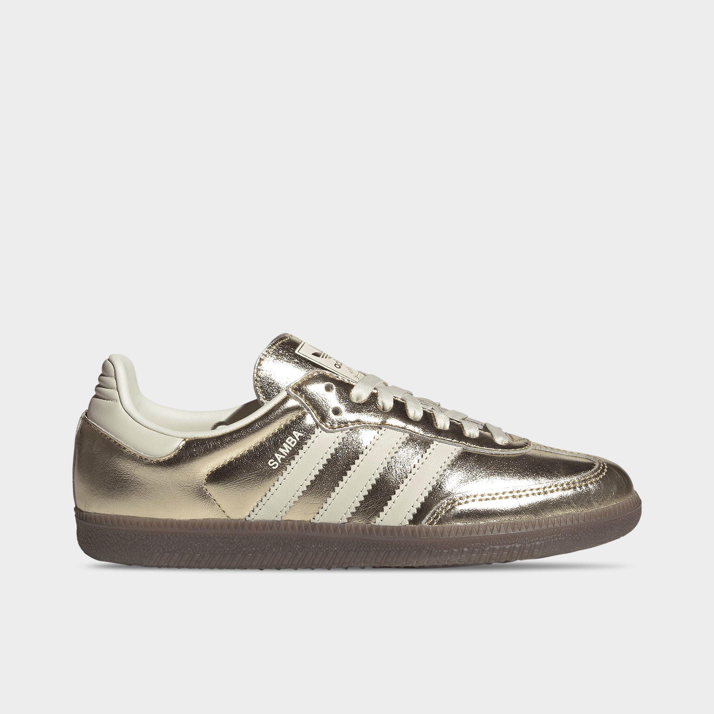 adidas Women's Originals Samba OG Metallic Leather Casual Shoes in Gold Metallic/Off White/Gum Size: 10.5