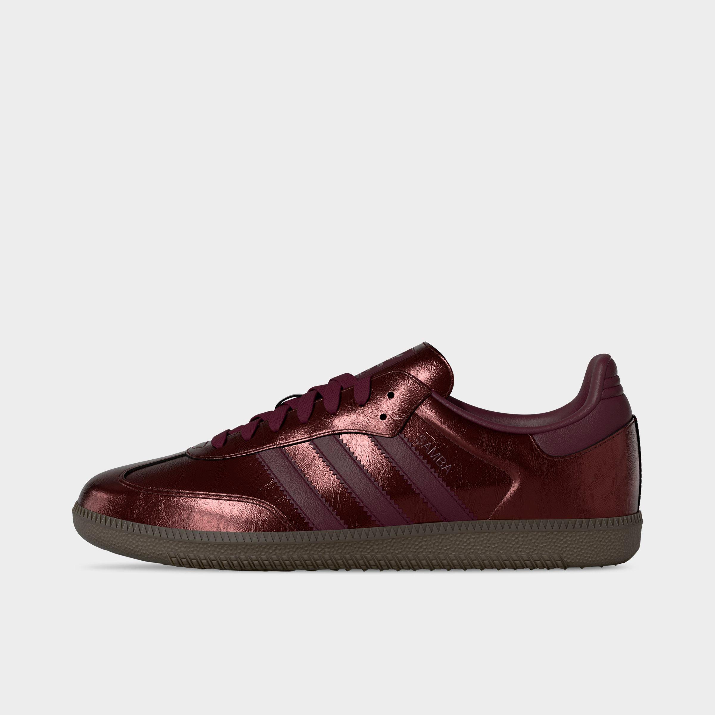 adidas Women's Originals Samba OG Metallic Leather Casual Shoes in Maroon/Maroon/Gum Size: 9.5
