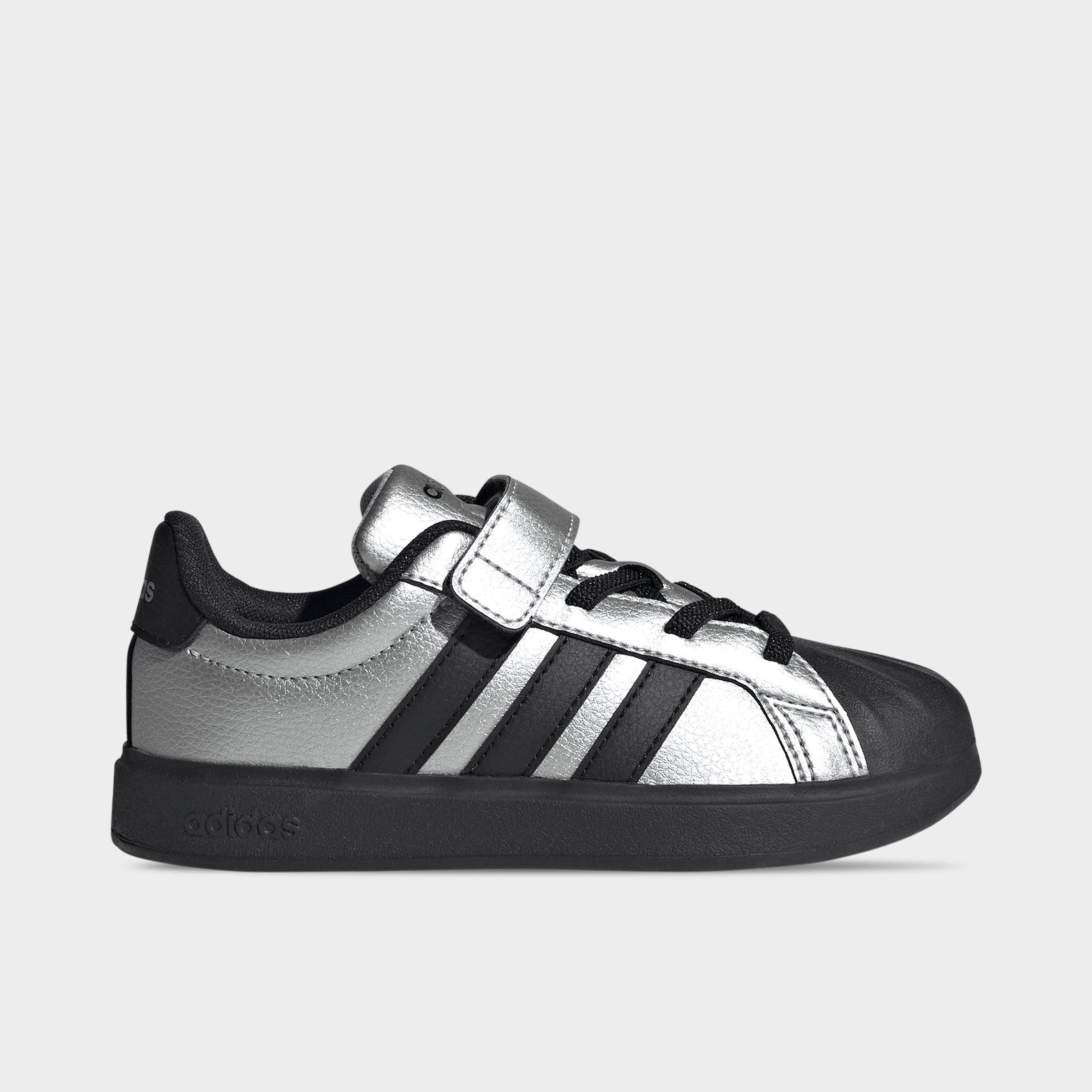 adidas Little Kids Streettalk Stretch Lace Hook-And-Loop Casual Shoes in Silver Metallic/Core Black/Silver Metallic Size: 11.0