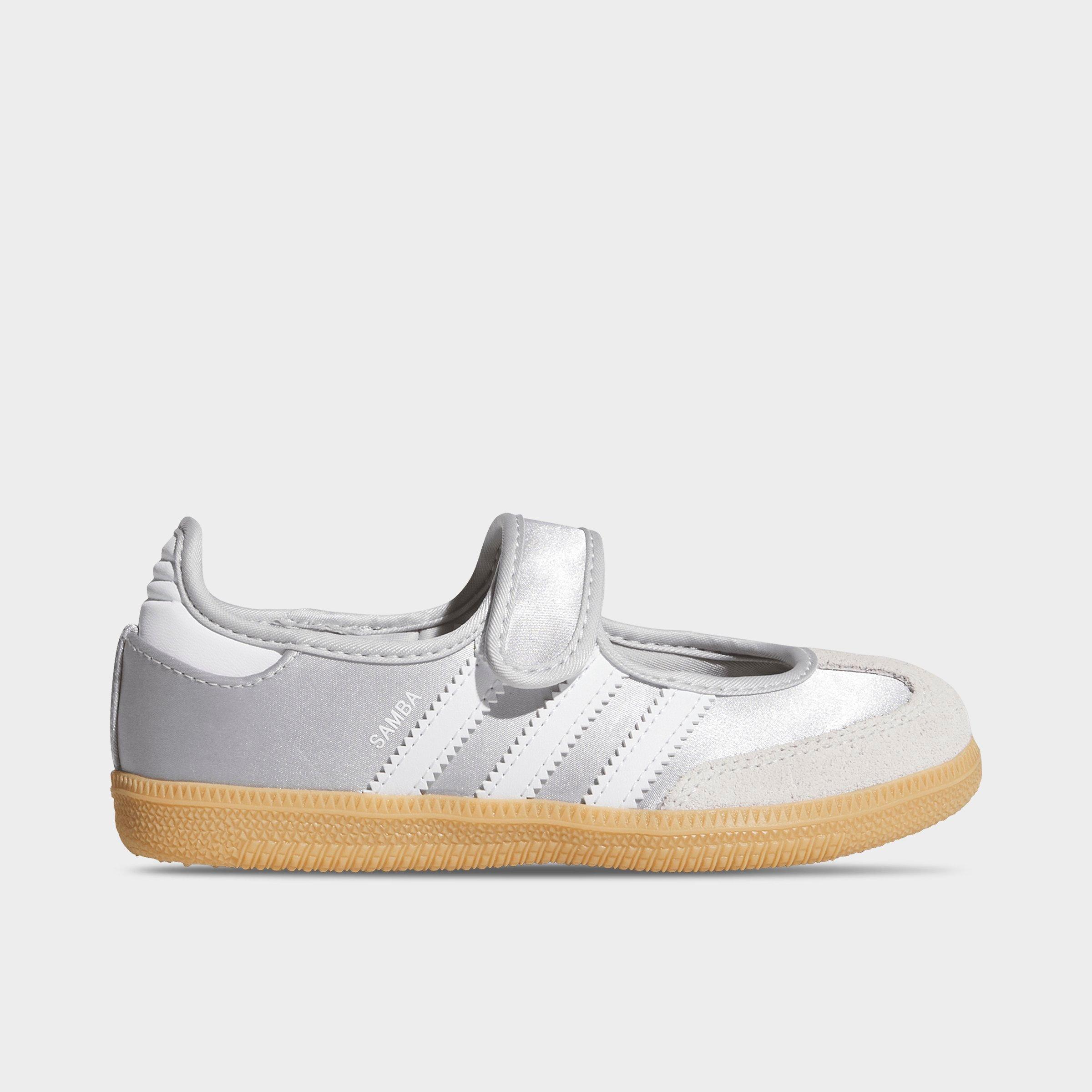 adidas Girls' Little Kids Originals Samba Jane Casual Shoes in Silver Metallic/White/Gum Size: 2.5