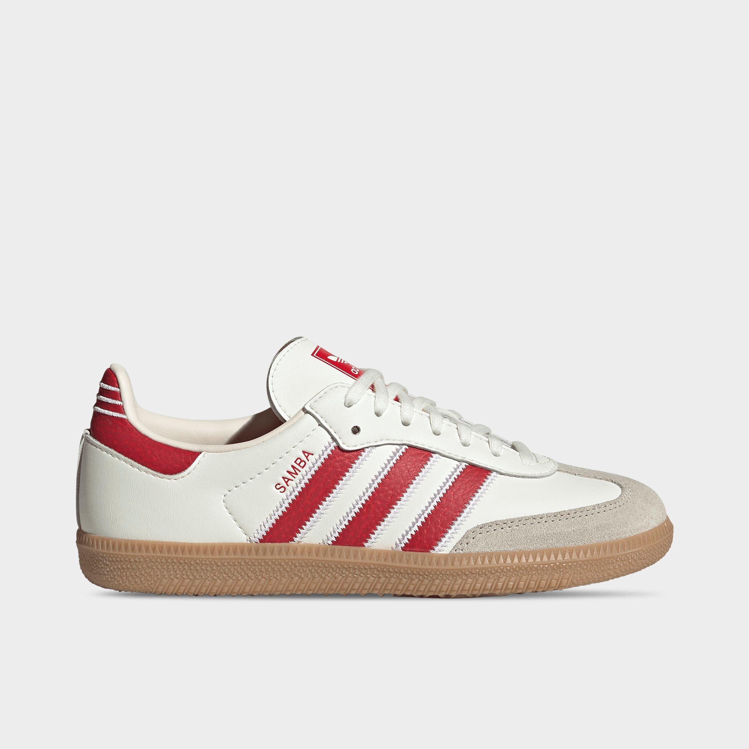 adidas Big Kids Originals Samba OG Casual Shoes in Off White/Better Scarlet/Gum Size: 5.0
