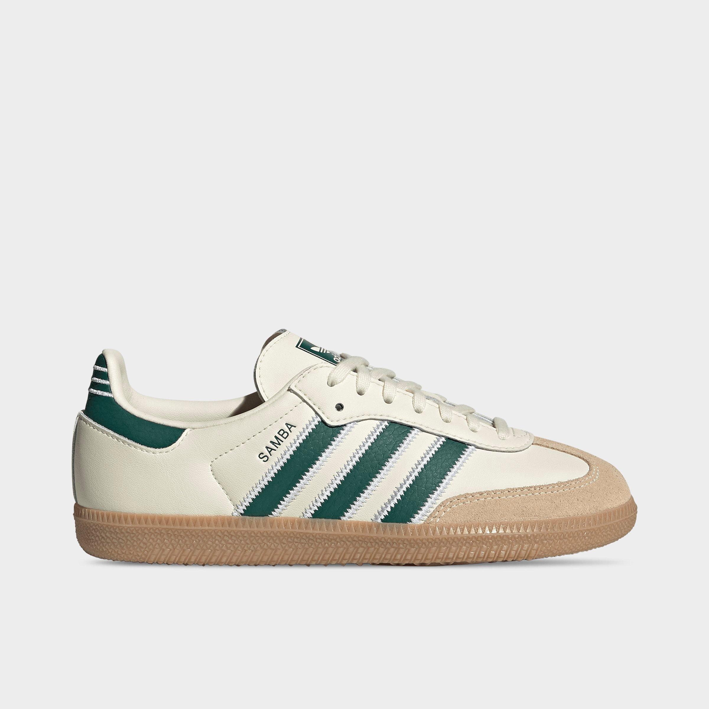 adidas Big Kids Originals Samba OG Casual Shoes in Cream White/Collegiate Green/Gum Size: 6.5