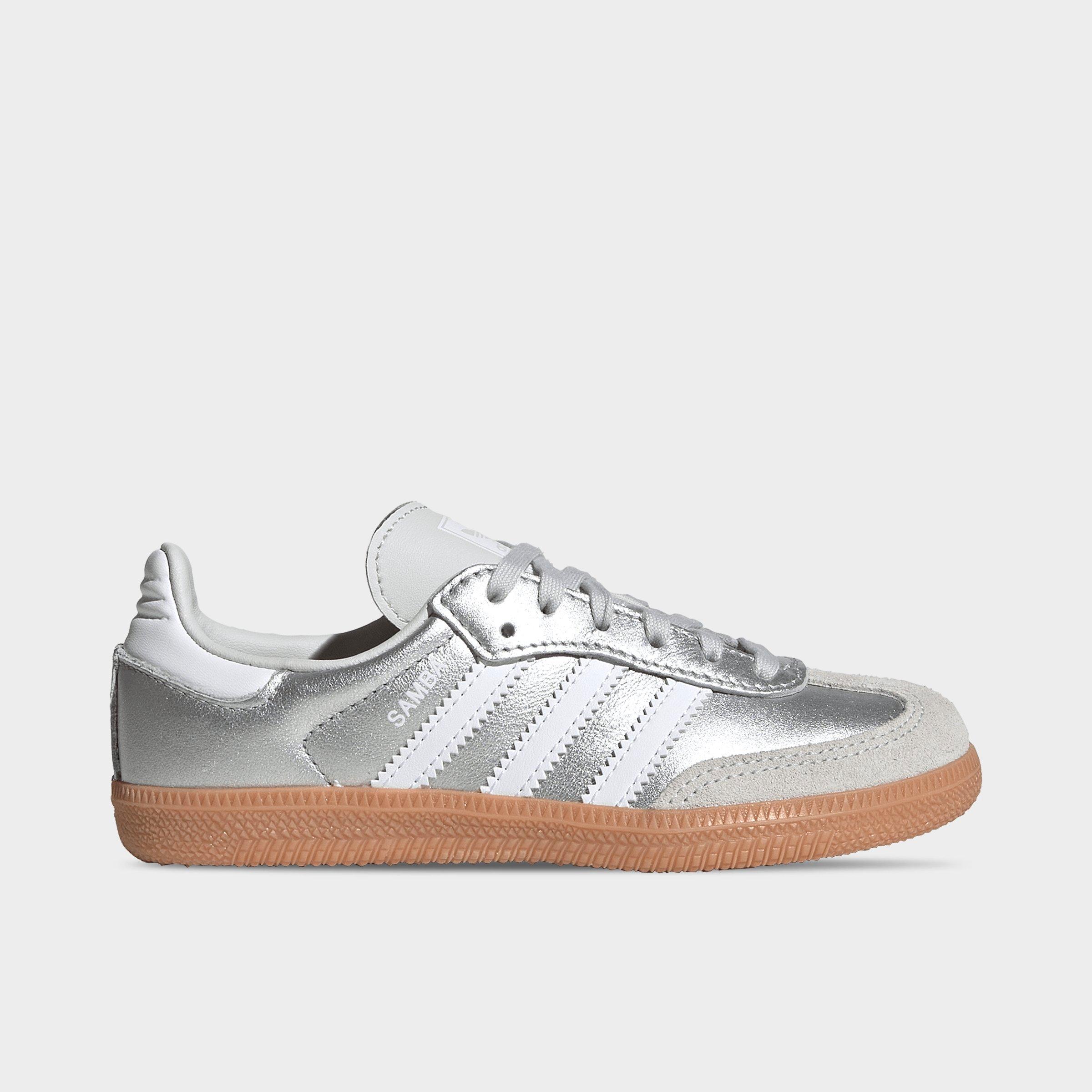 adidas Little Kids Originals Samba OG Casual Shoes in Silver Metallic/Cloud White/Gum Size: 11.5