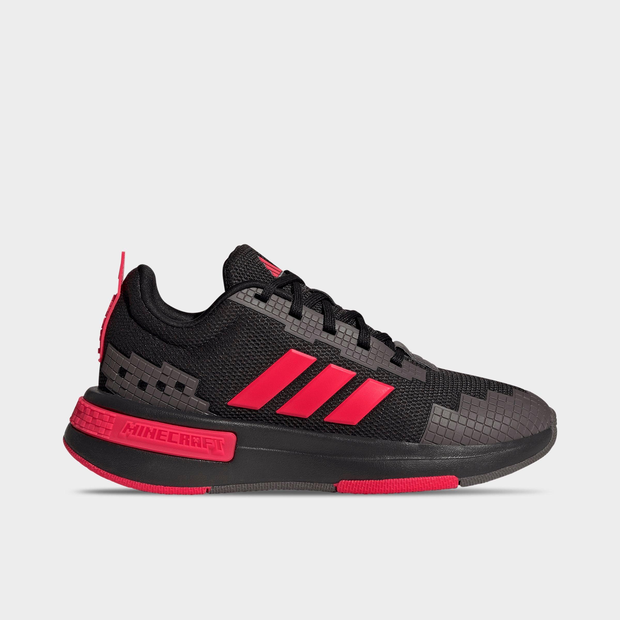 adidas Big Kids x Minecraft Pro Casual Shoes in Core Black/Lucid Red/Grey Strata Size: 7.0