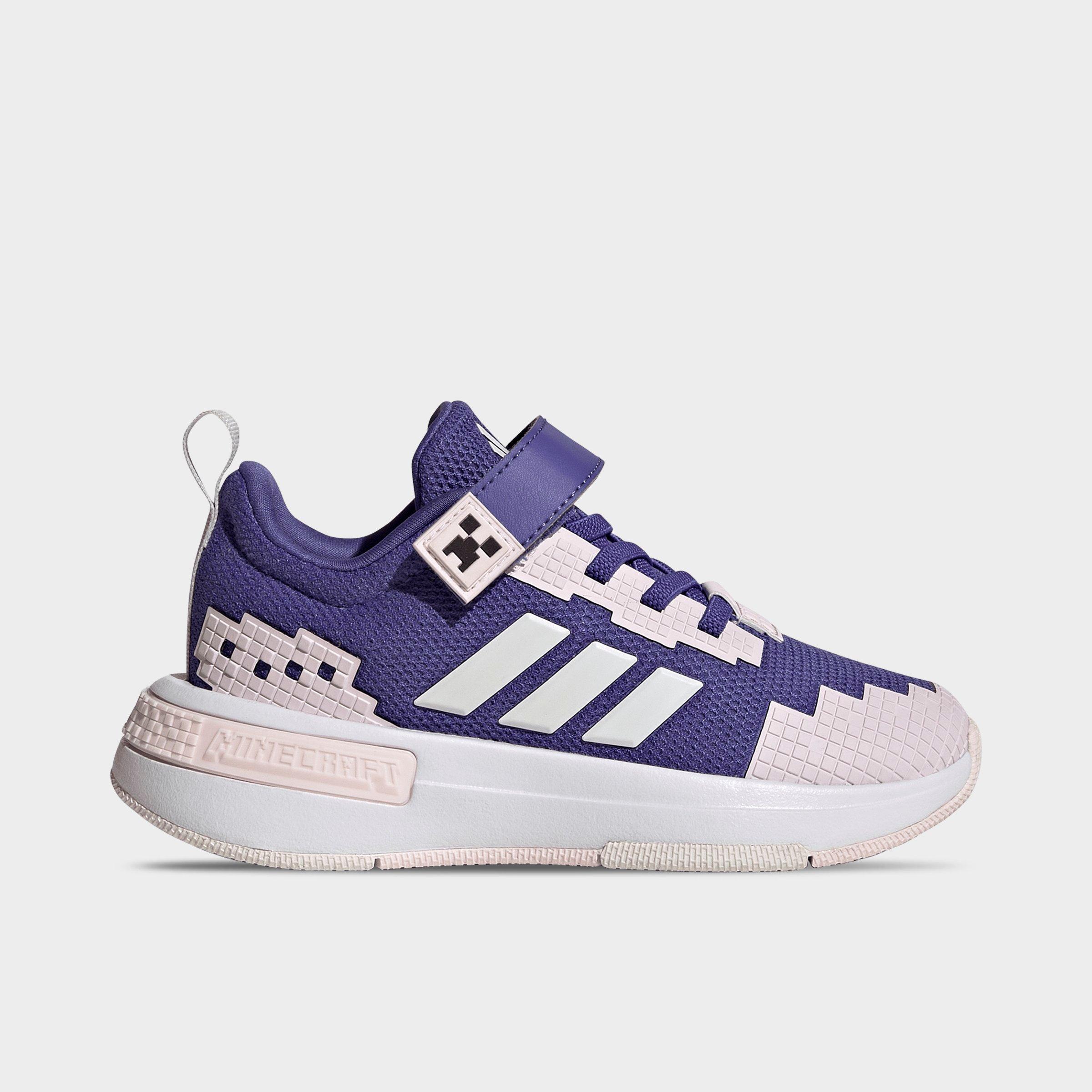 adidas Girls' Little Kids x Minecraft Pro Hook-And-Loop Stretch Lace Casual Shoes in Purple/Crystal White/Distilled Pink Size: 13.0