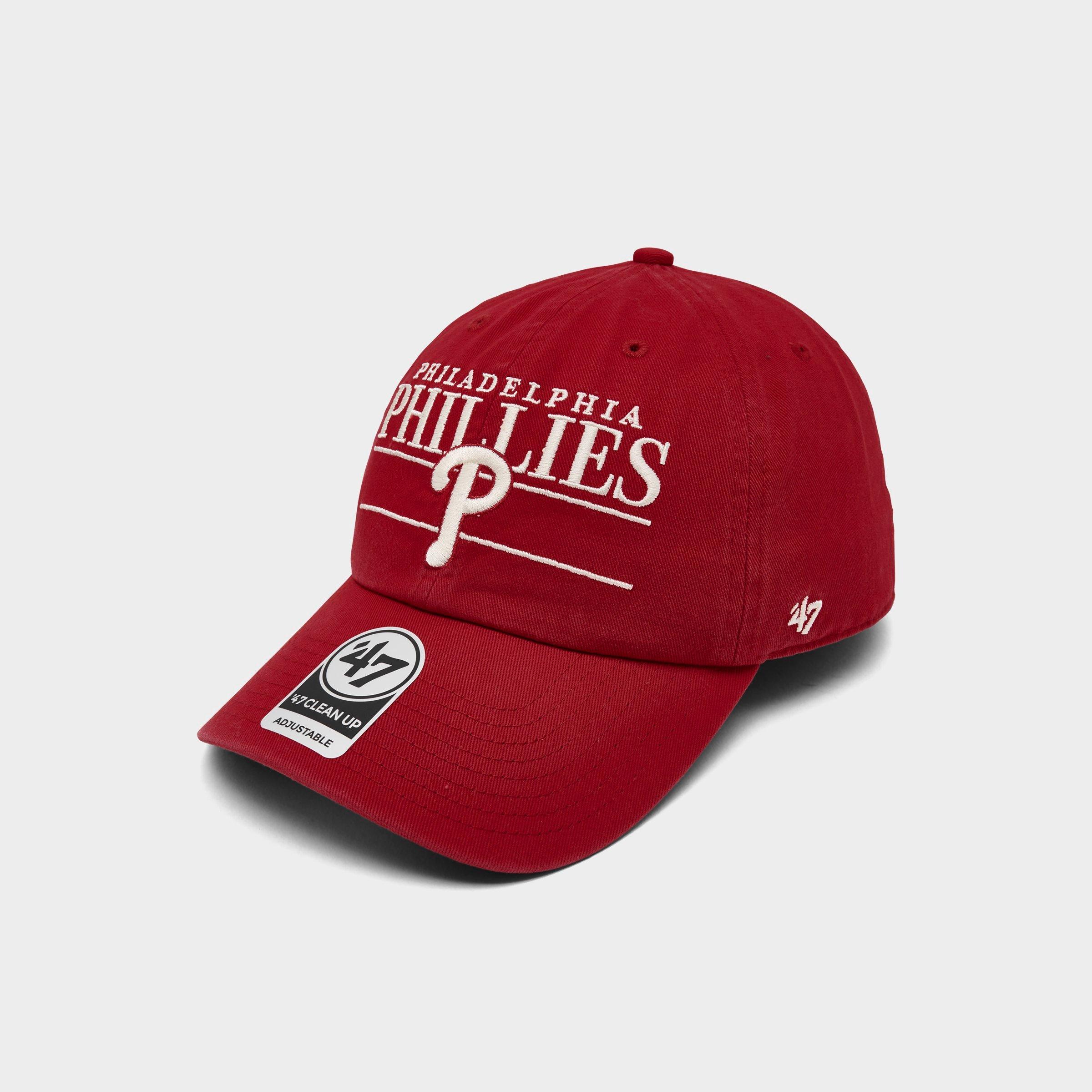 47 Brand '47 Philadelphia Phillies MLB Team Name & Logo Clean Up Strapback Hat in Red