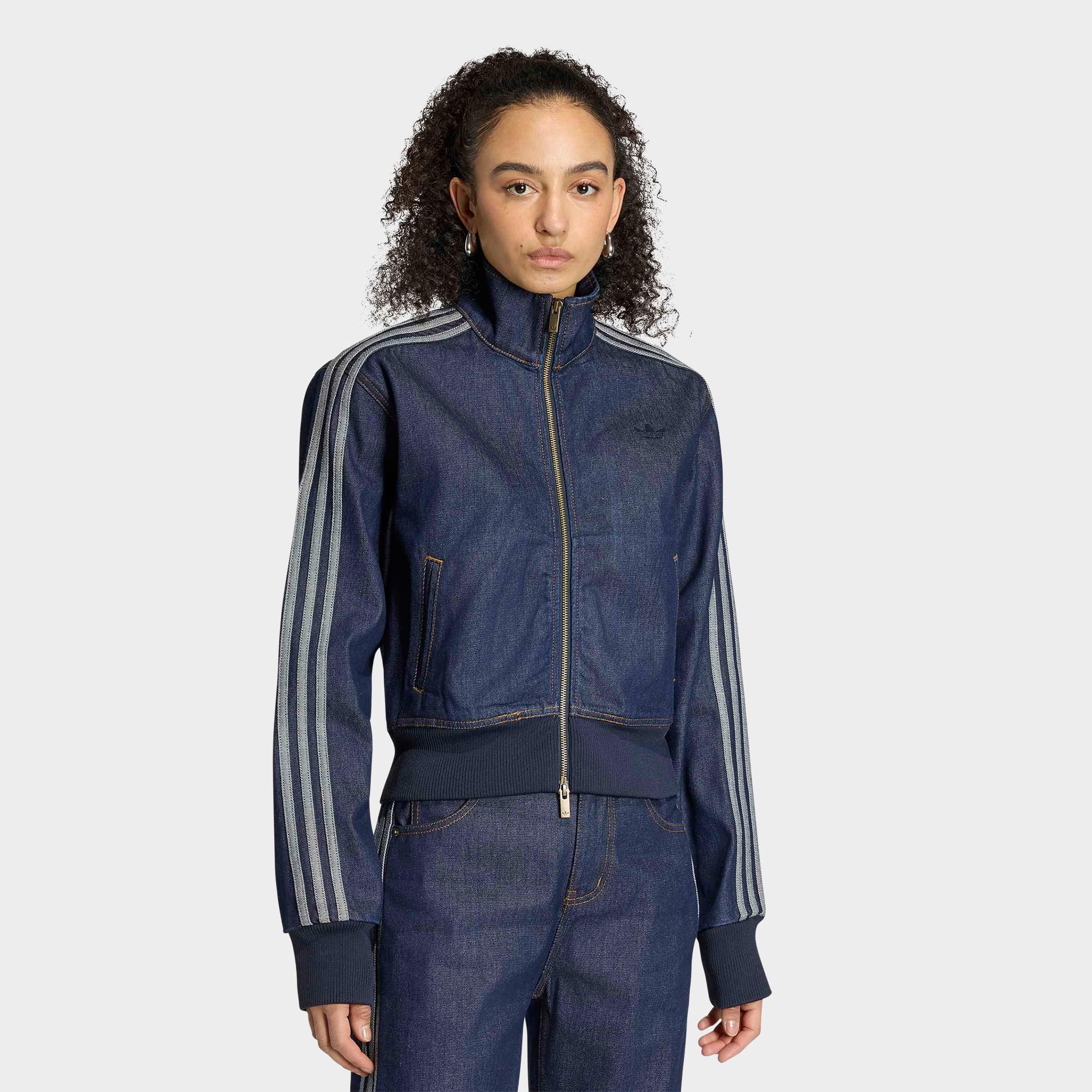 adidas Women's Originals Firebird Denim Full-Zip Track Top in Indigo Denim Size: Medium