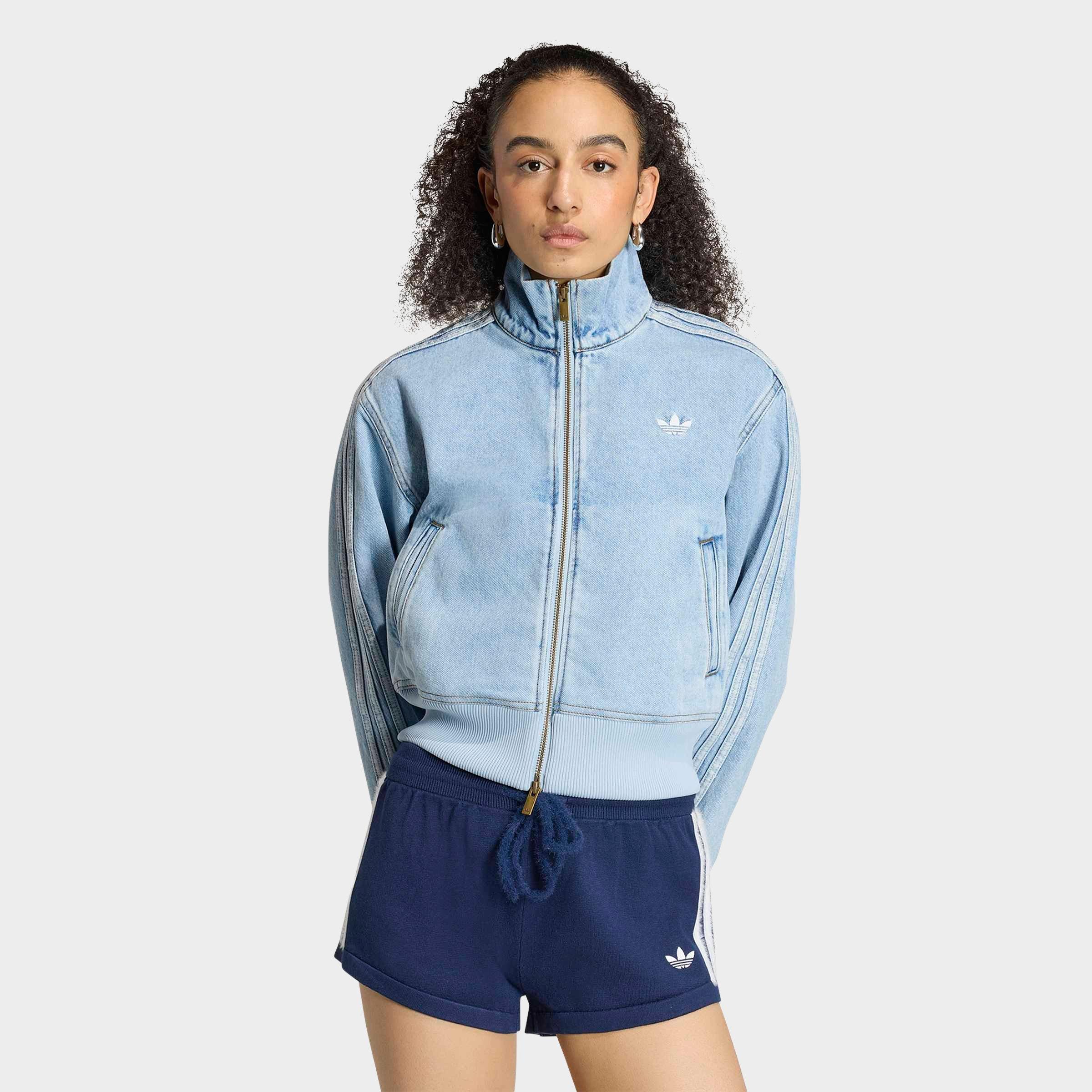 adidas Women's Originals Firebird Denim Full-Zip Track Top in Light Denim Size: XL
