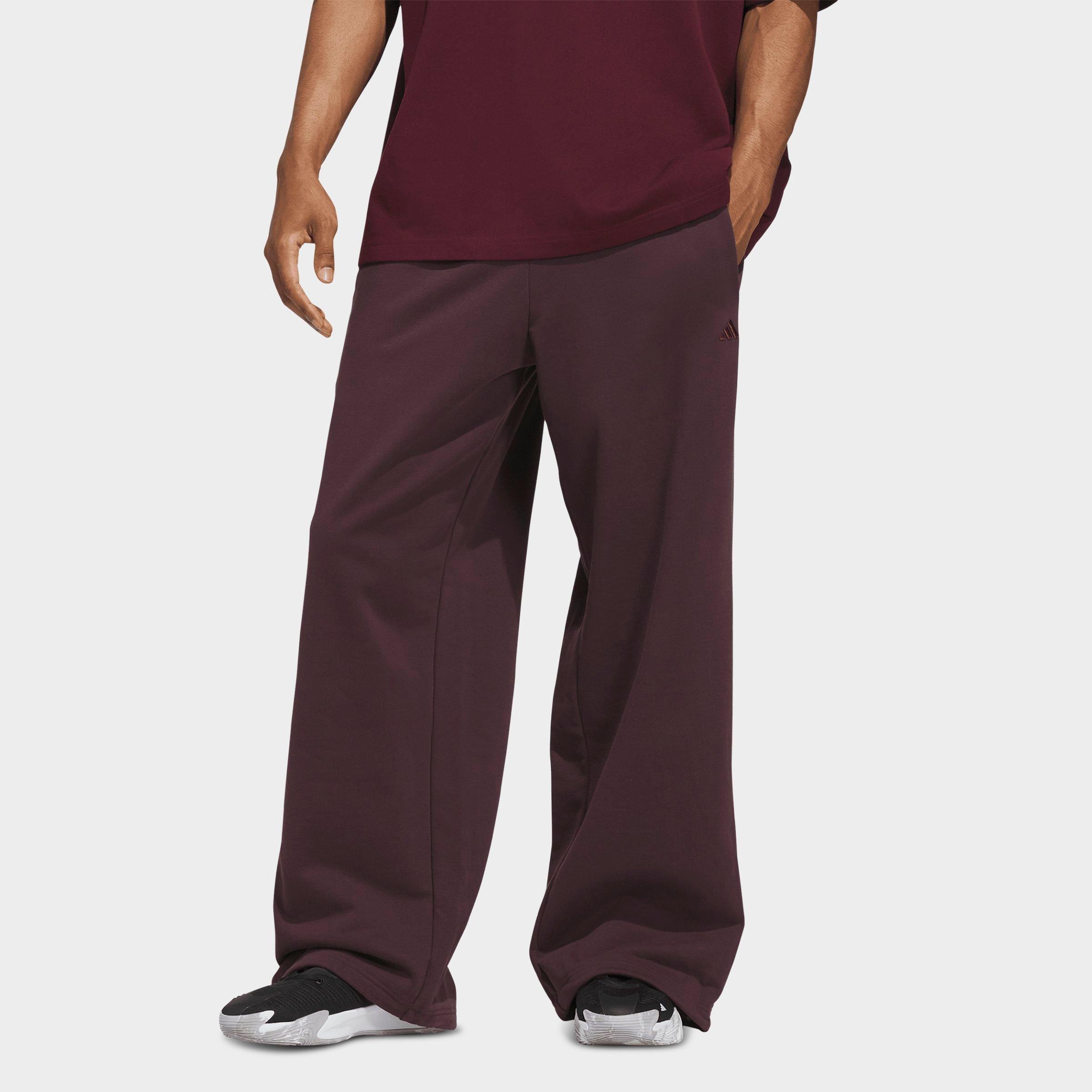 adidas Men's Basketball Fleece 3-Stripe Loose Sweatpants in Shadow Maroon Size: 2XL