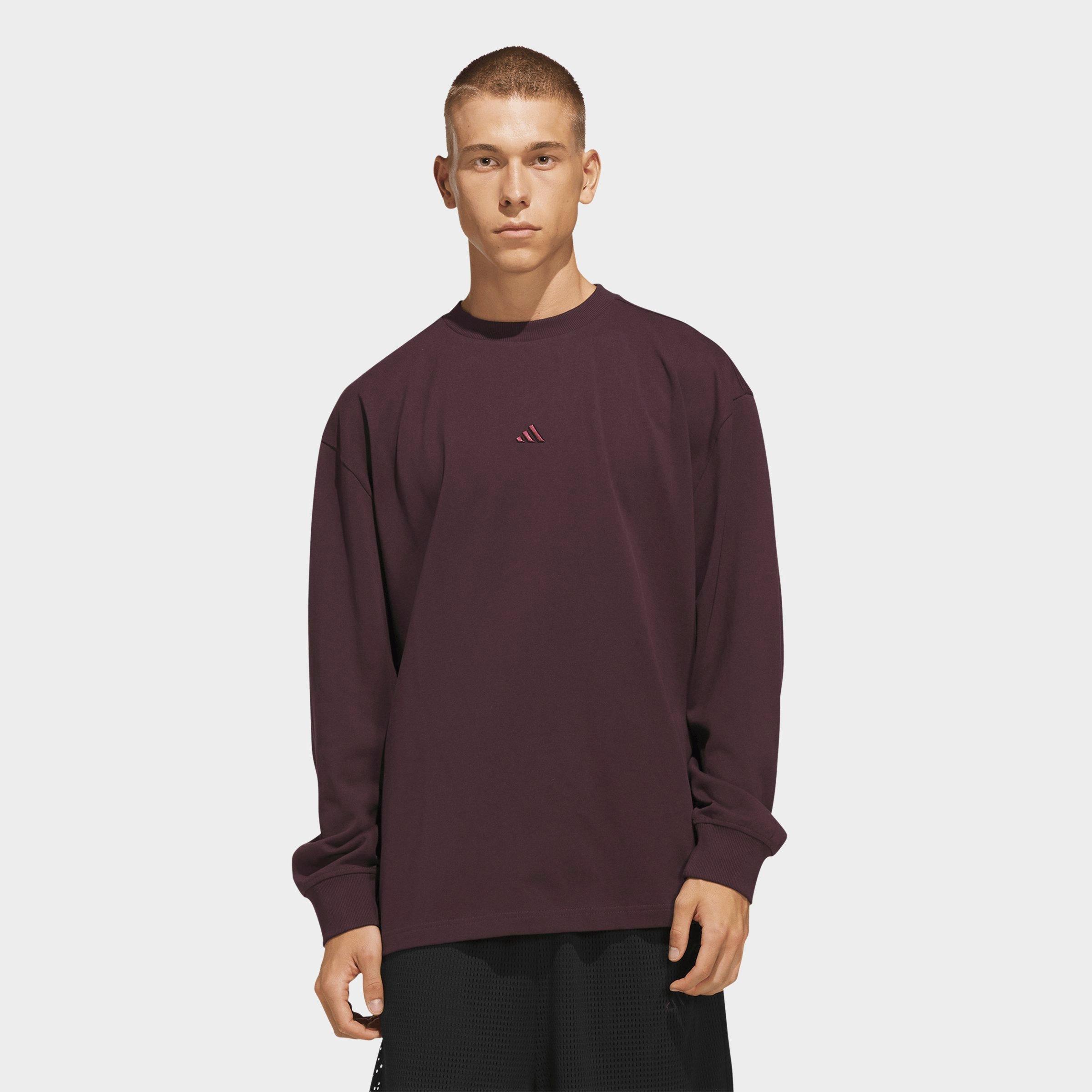 adidas Men's Basketball Single Jersey Long-Sleeve T-Shirt in Shadow Maroon Size: Medium