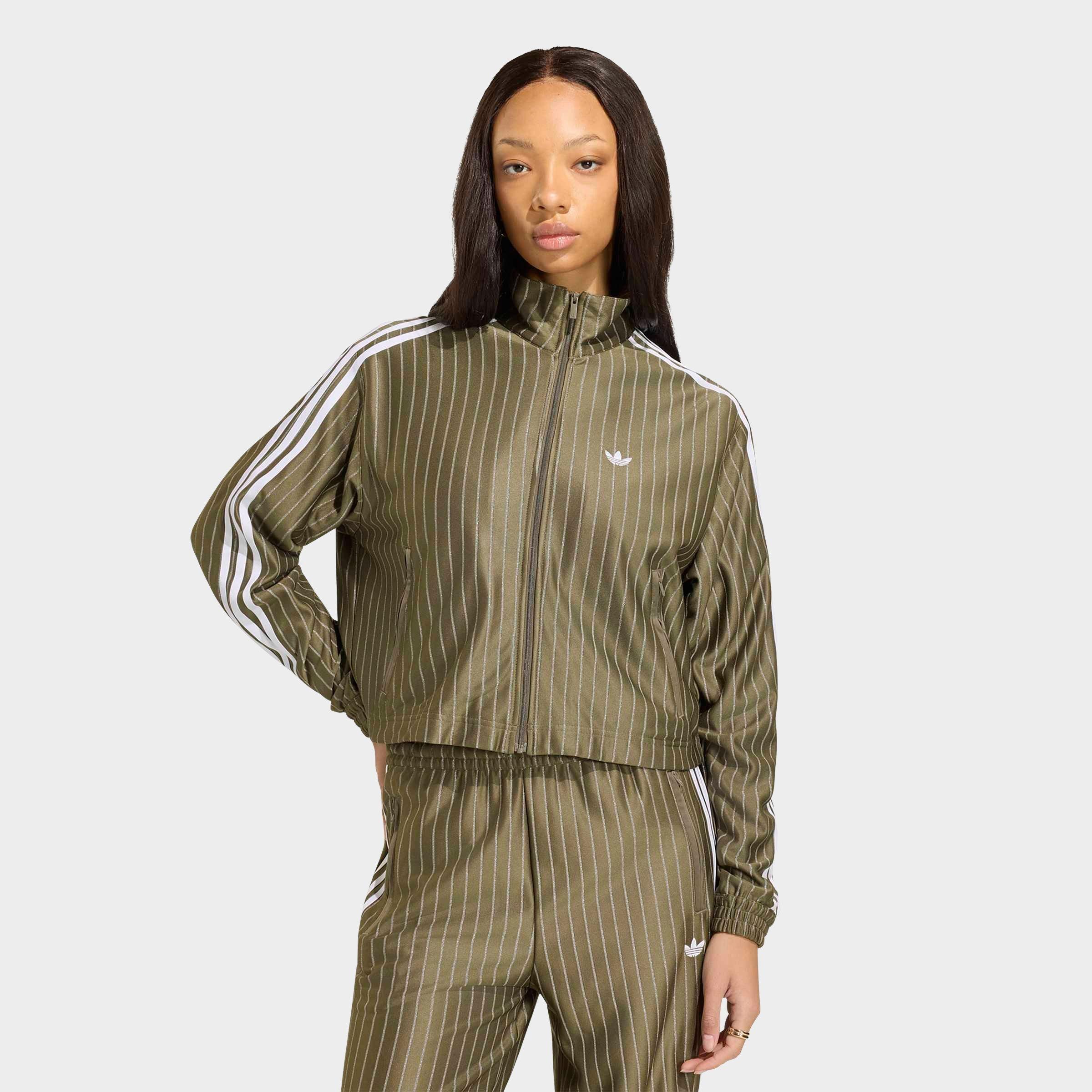 adidas Women's Originals Firebird Pinstripe Full-Zip Track Top in Branch/Silver Metallic Size: Medium
