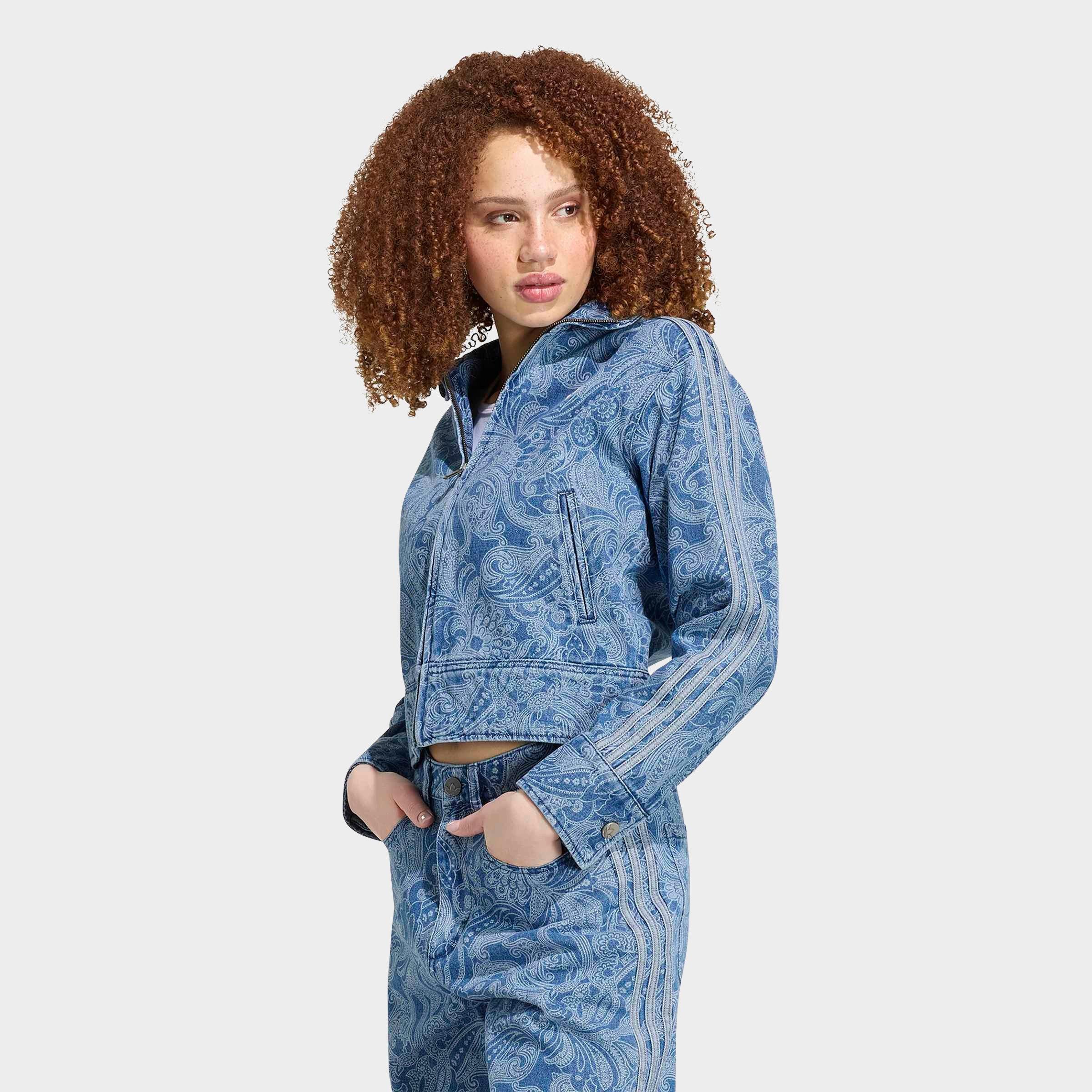 adidas Women's Originals x Liberty London Firebird Denim Track Top in Medium Vintage Denim/Light Denim