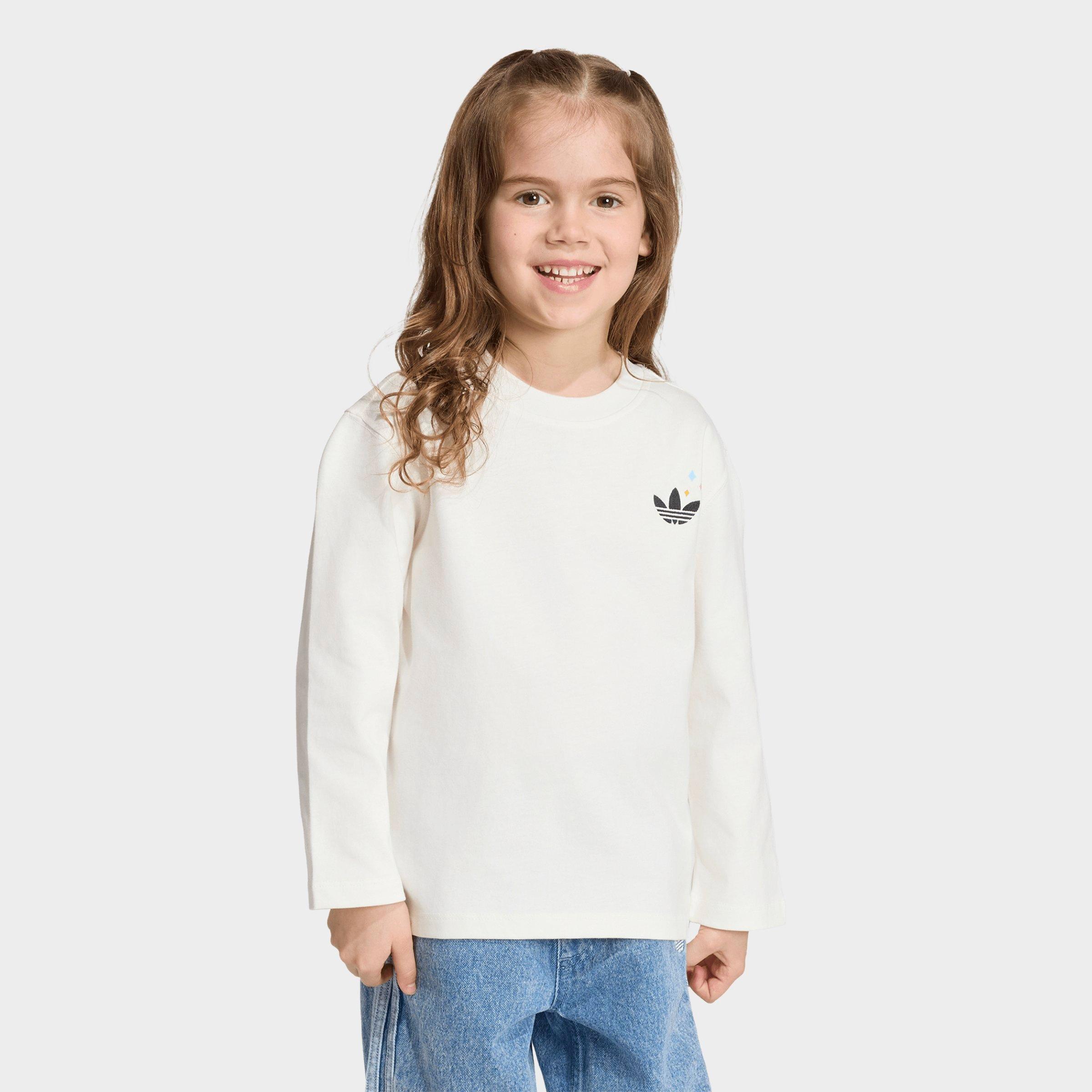 adidas Girls' Little Kids Originals x Care Bears Loose Long-Sleeve T-Shirt in Off White Size: 4T