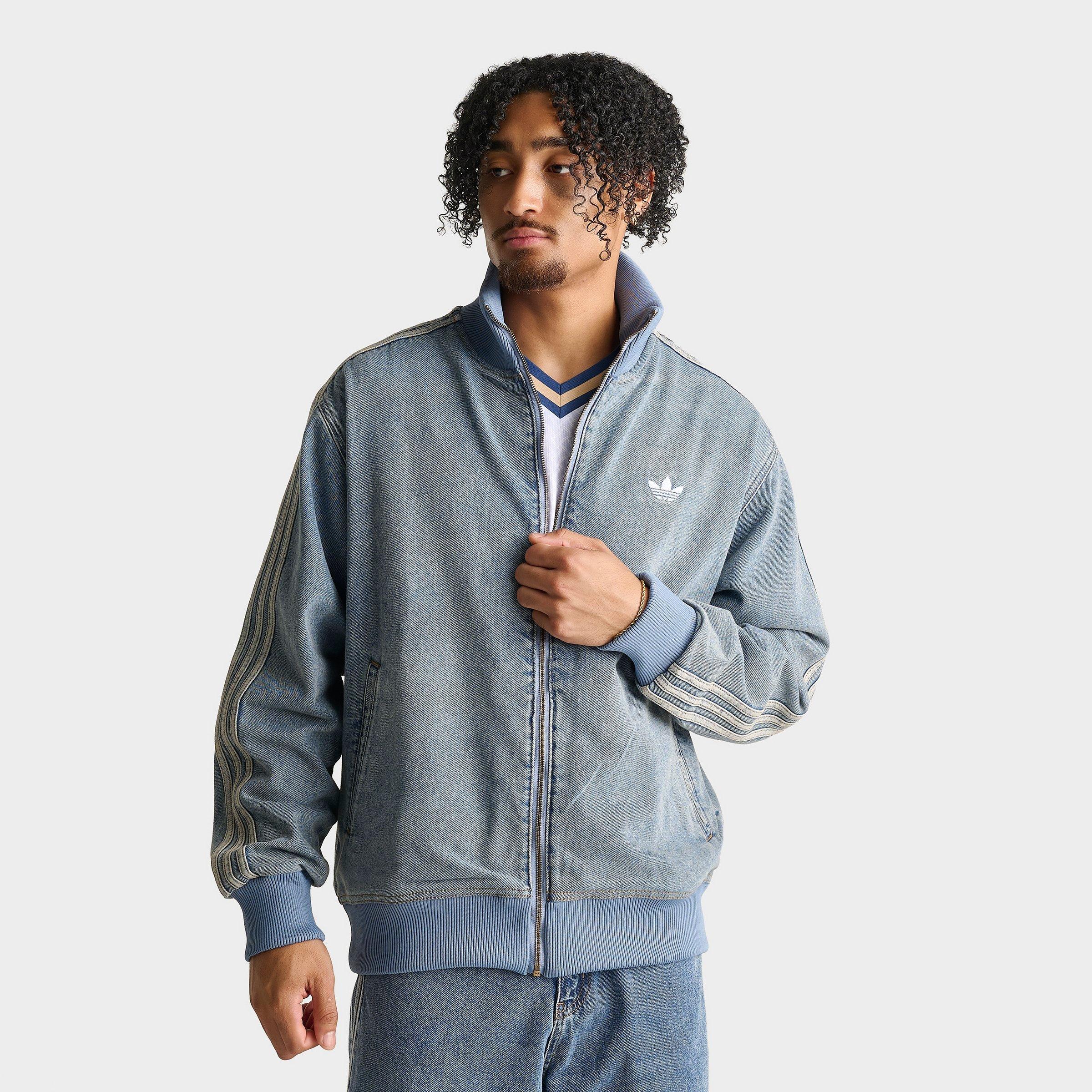 adidas Men's Originals Adicolor Denim Firebird Full-Zip Track Top in Worn Blue Denim Size: Large