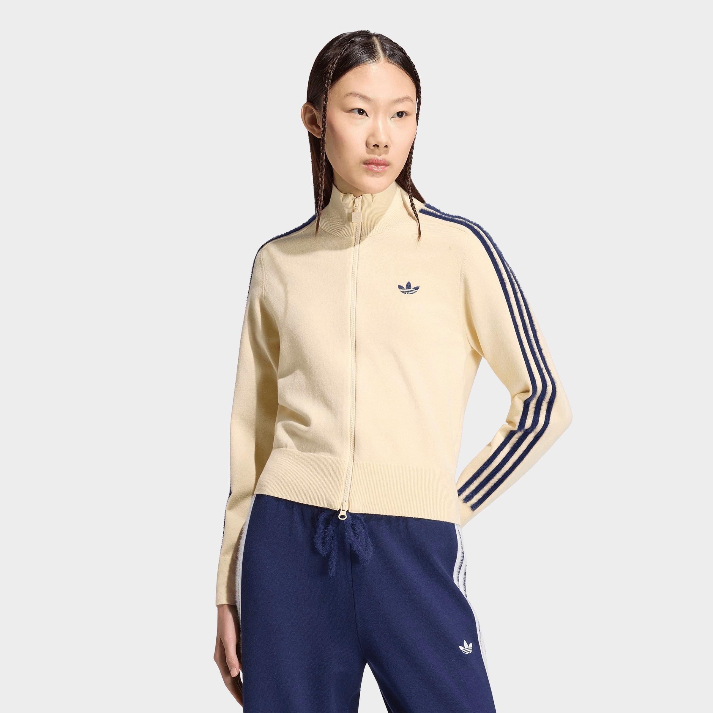 adidas Women's Originals Firebird Knit Track Top in Warm Vanilla/Night Indigo Size: Large