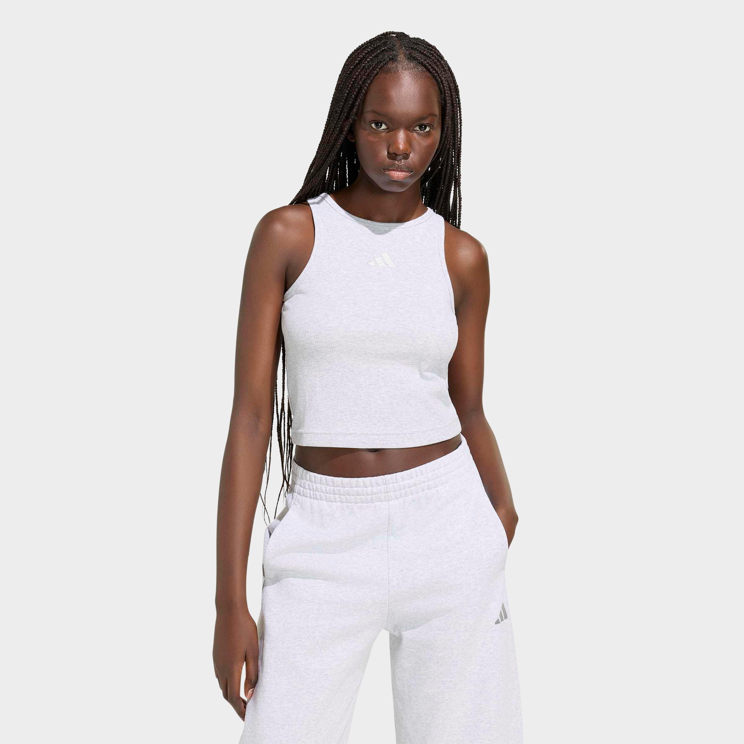 adidas Women's Sportswear Kit Small Logo Rib Tank Top in Light Grey Heather Size: XS
