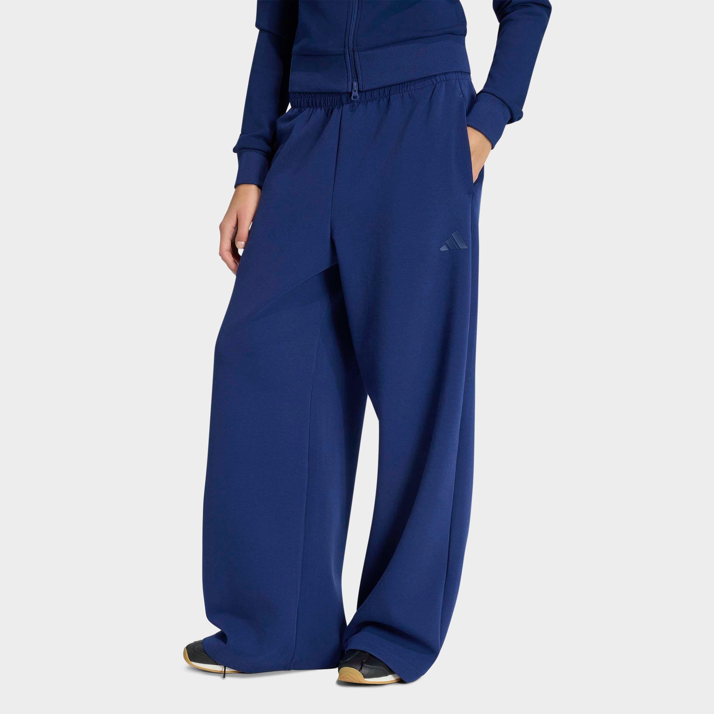 adidas Women's Sportswear Soft Lux Straight Leg Pants in Dark Blue Size: Large