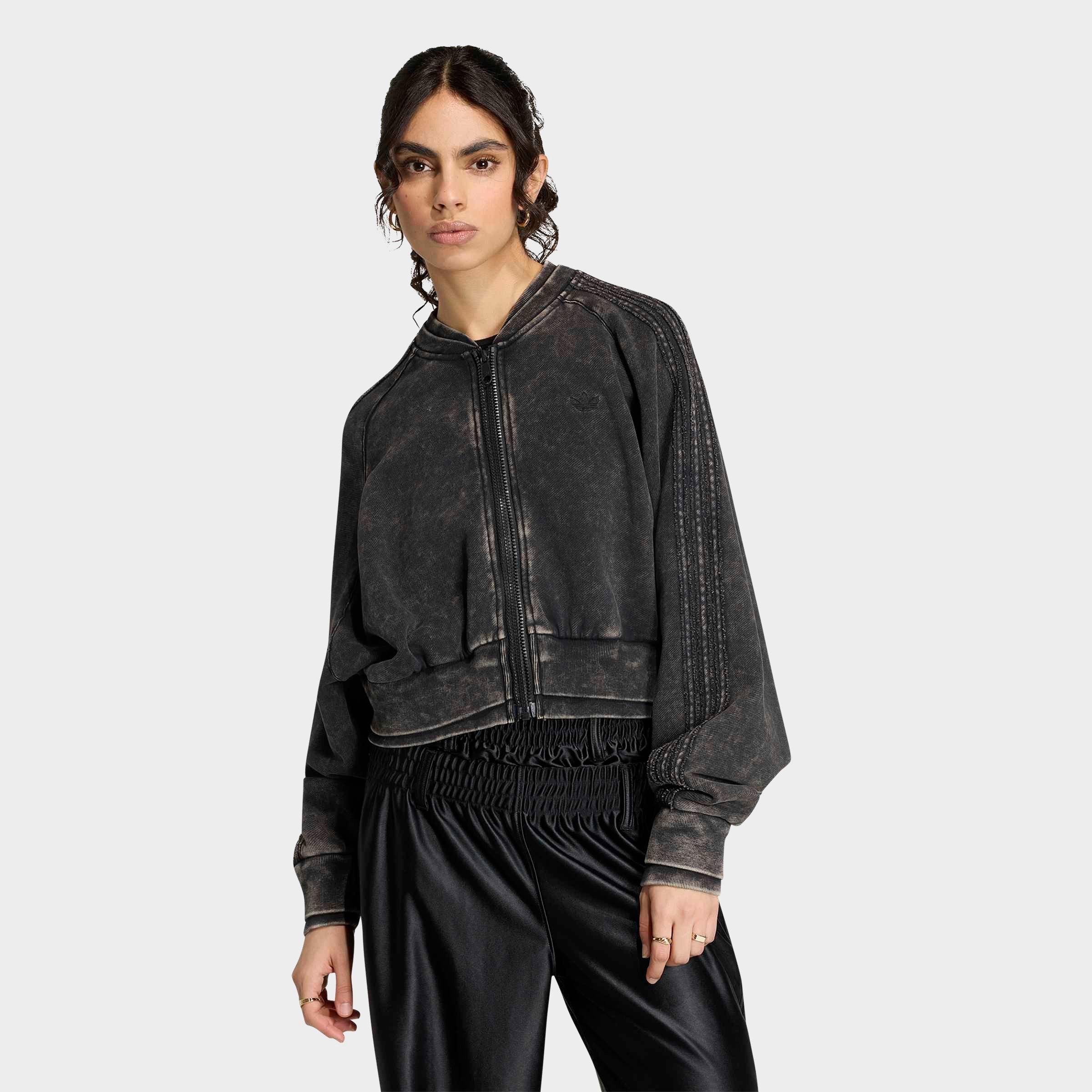 adidas Women's Originals Superstar Double Layered Cropped Full-Zip Track Top in Black Size: Medium