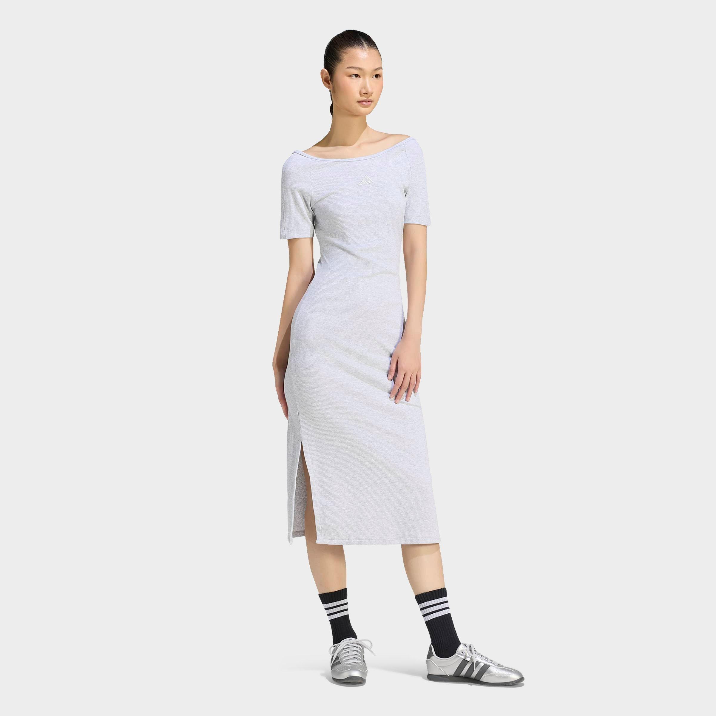 adidas Women's Sportswear Kit Small Logo Rib Dress in Light Grey Heather Size: Large