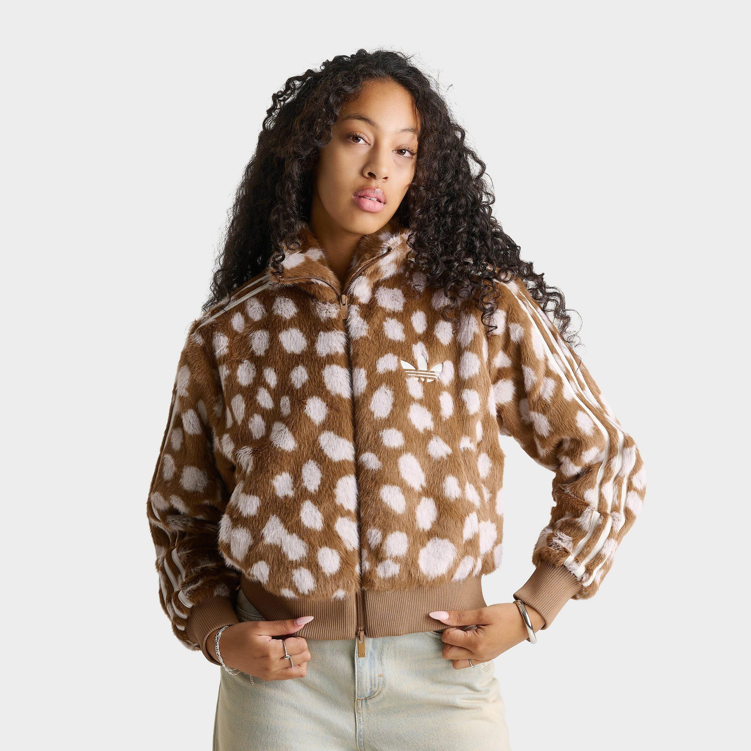adidas Women's Originals Firebird Animal Print Track Jacket in Brown Desert Size: XXS