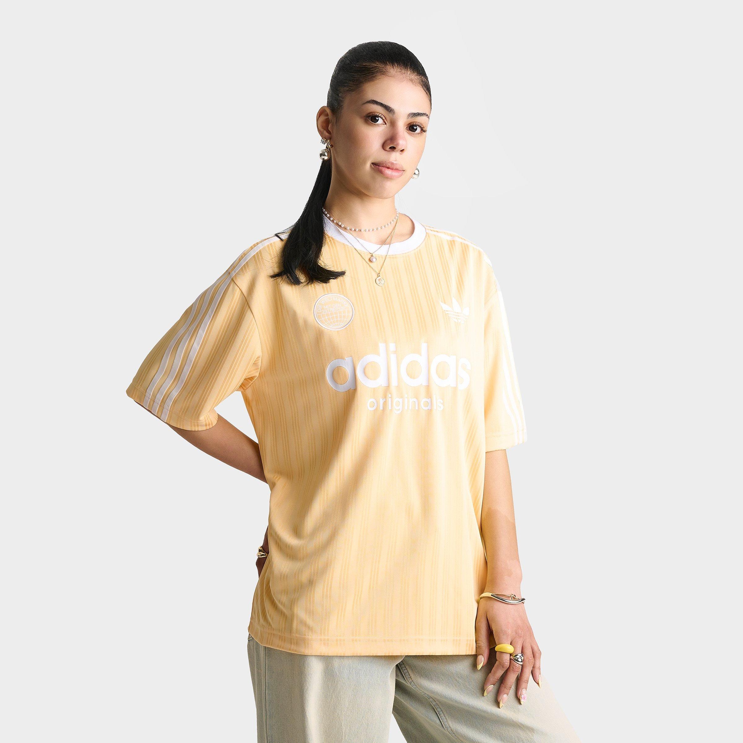 adidas Women's Originals 3 Stripes Oversized Soccer Jersey T-Shirt in Orange Tint Size: Large