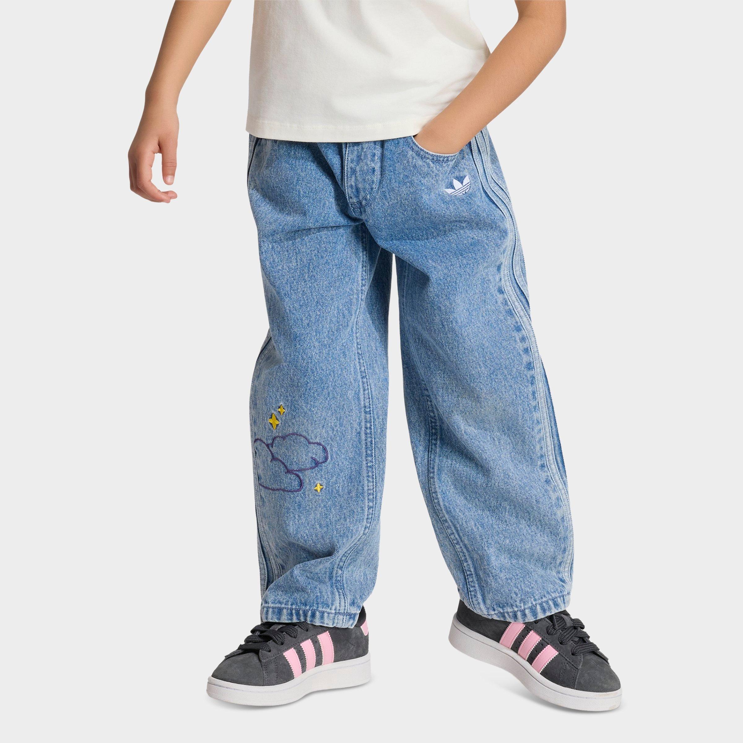 adidas Girls' Little Kids Originals x Care Bears Loose Denim Jeans in Light Denim Size: 4T