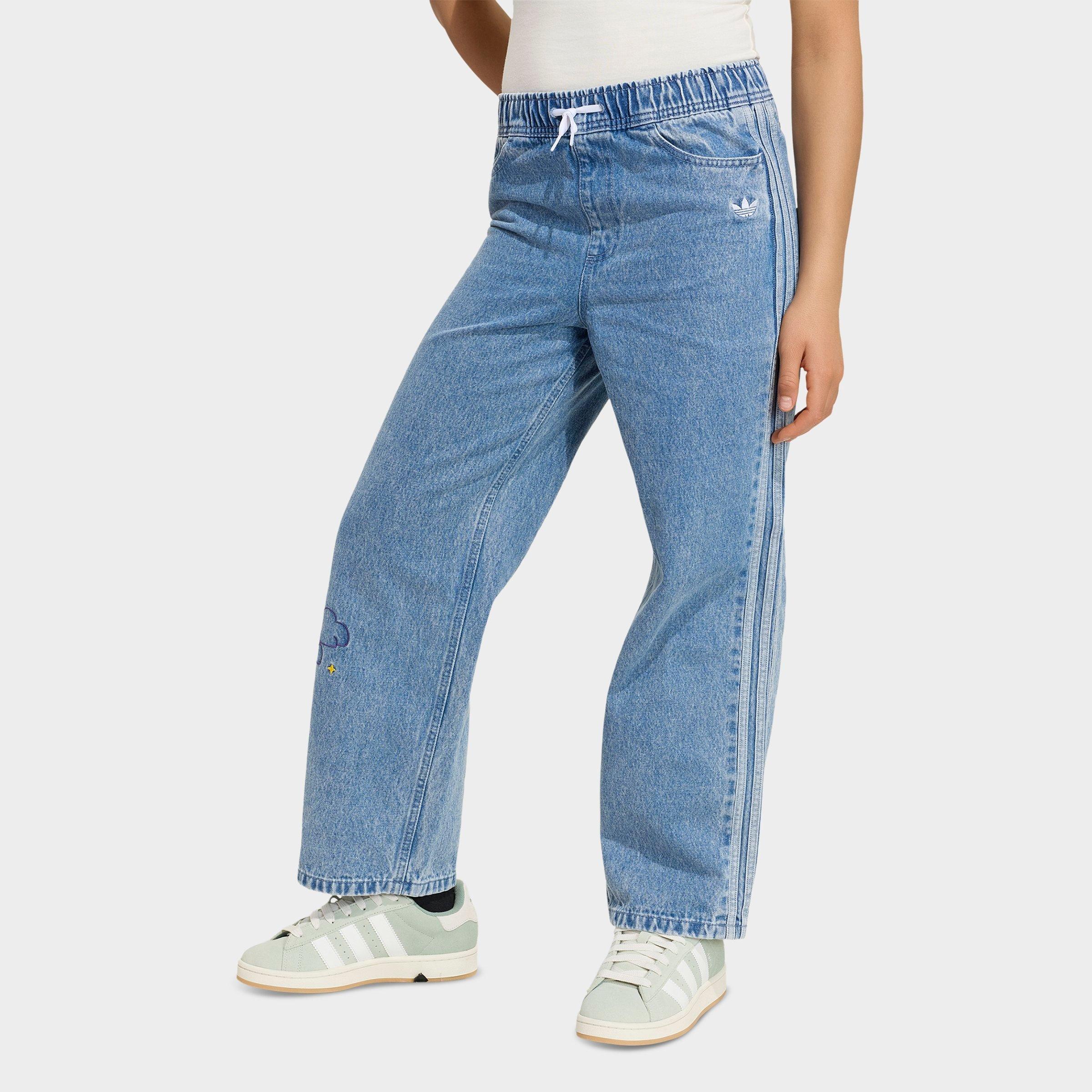 adidas Girls' Big Kids Originals x Care Bears Loose Denim Jeans in Light Denim Size: Large
