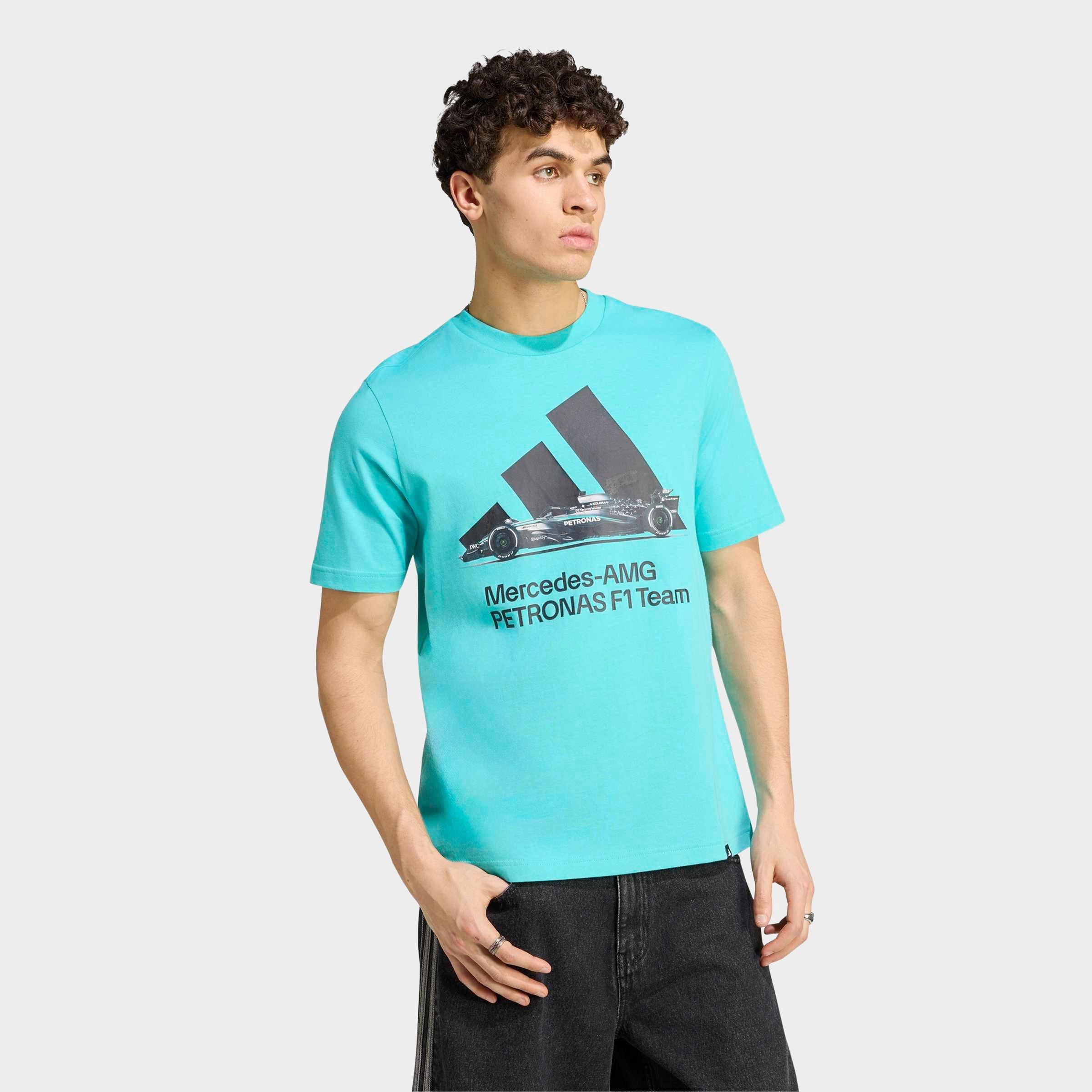 adidas Men's Mercedes-AMG Petronas F1 Team Graphic T-Shirt in Semi Mint Rush/Black Size: XL