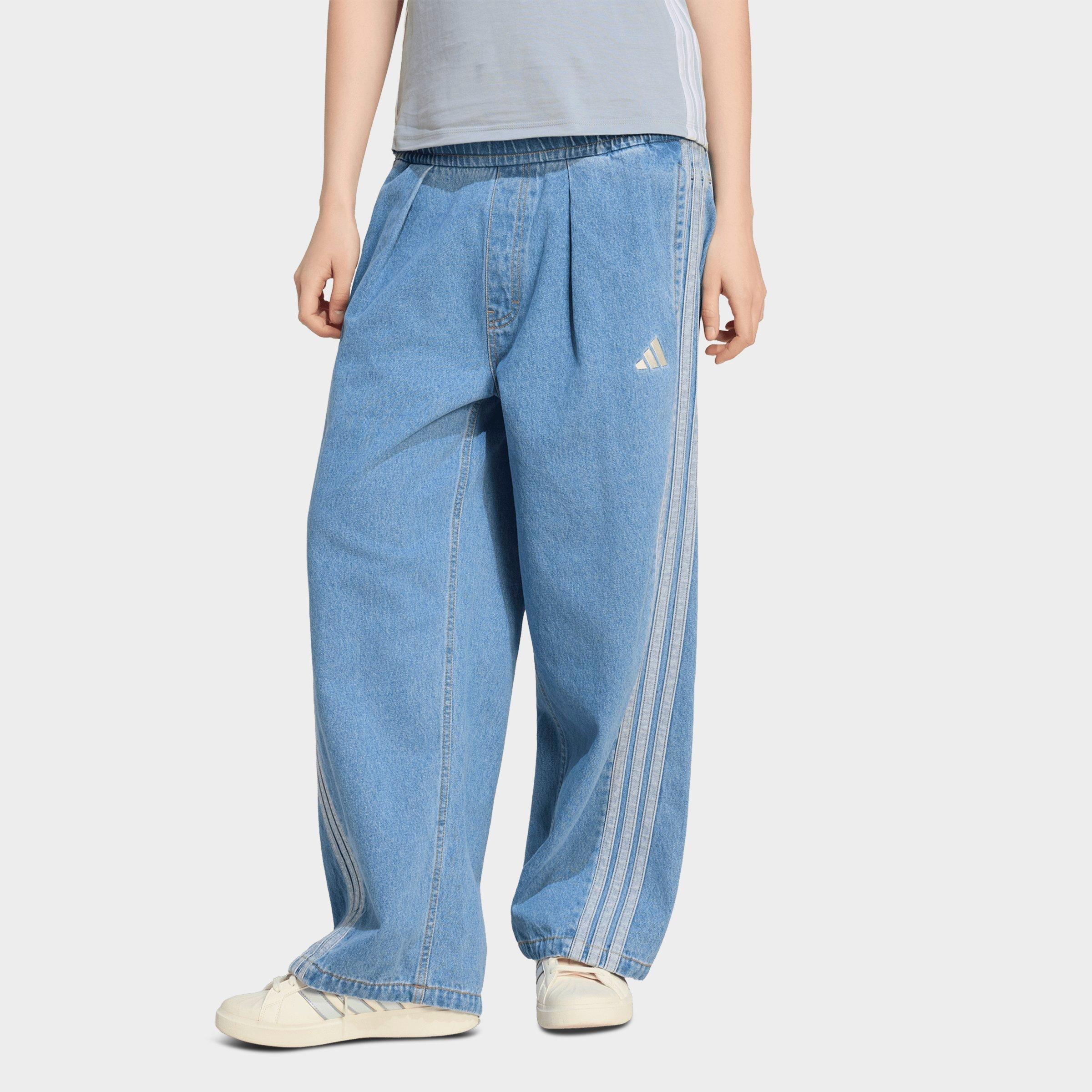 adidas Women's Originals Stadium Washed Loose Denim Pants in Crystal Sky Size: Small