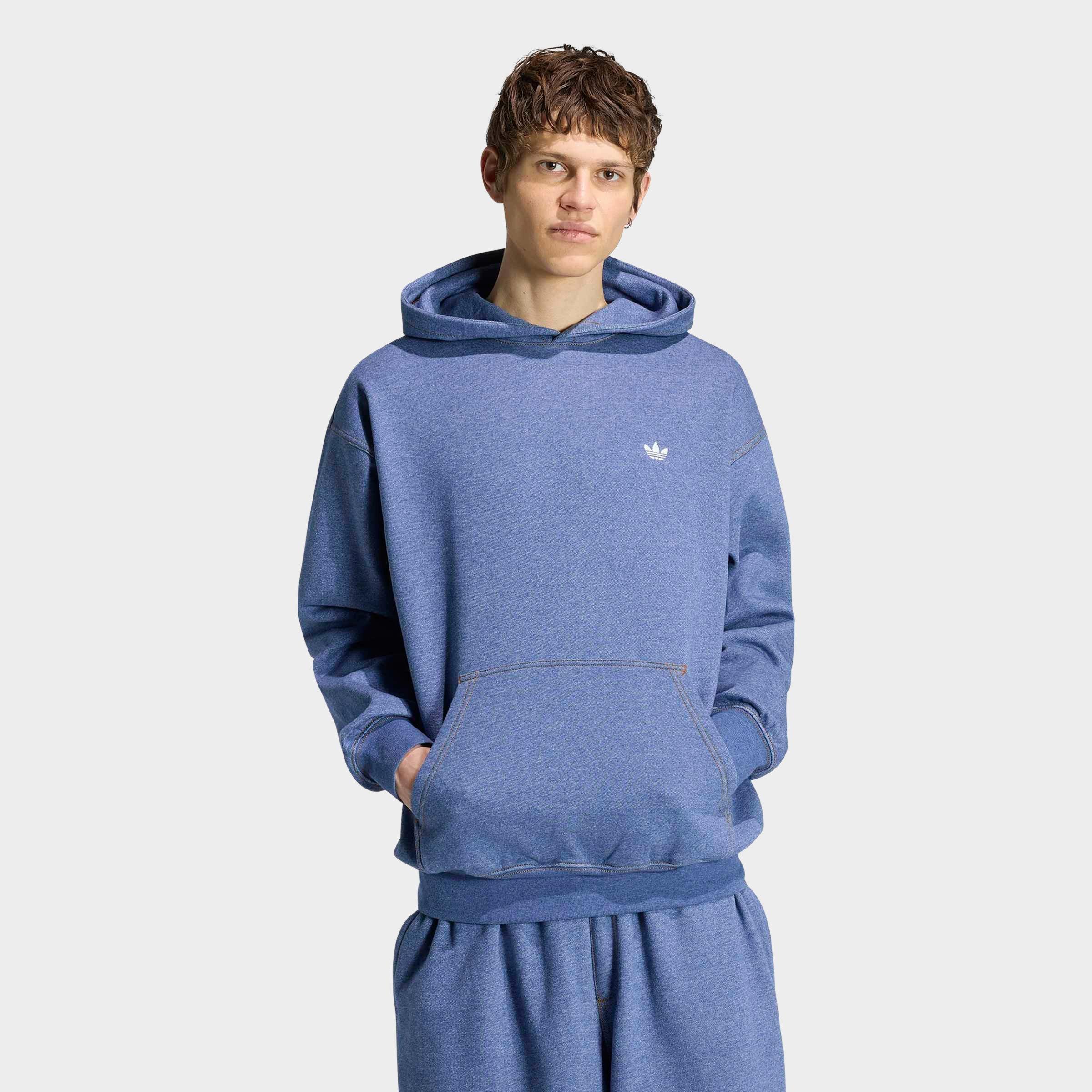 adidas Men's Originals Trefoil Essentials Melange Loose Pullover Hoodie in Crew Blue Melange Size: Medium
