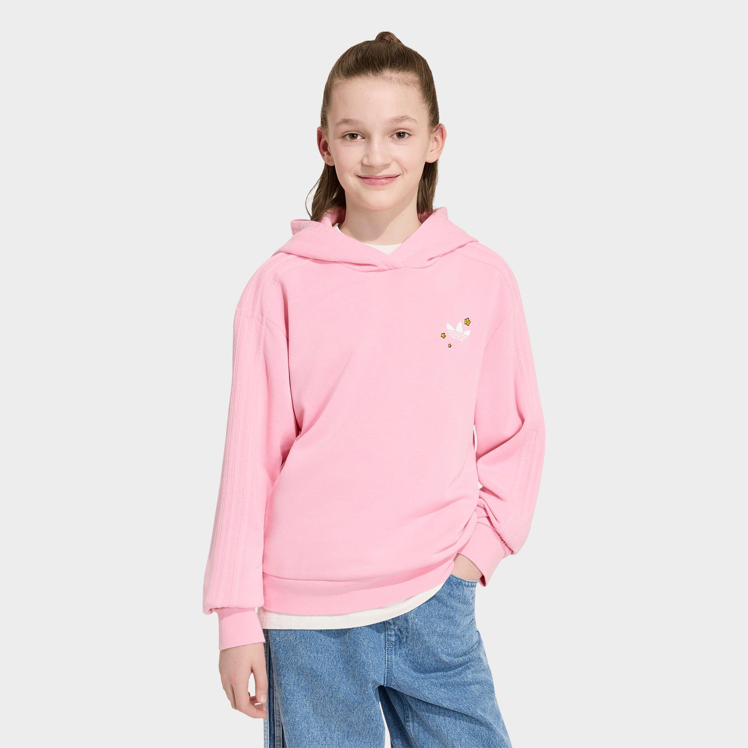 adidas Girls' Big Kids Originals x Care Bears Boxy Oversized Hoodie in Light Pink Size: XS