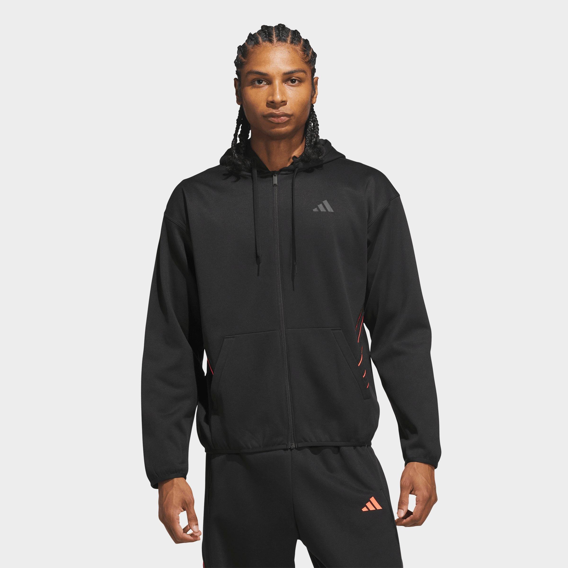 adidas Men's Basketball Crazy Warm Full-Zip Hoodie in Black/Solar Turbo Size: 2XL