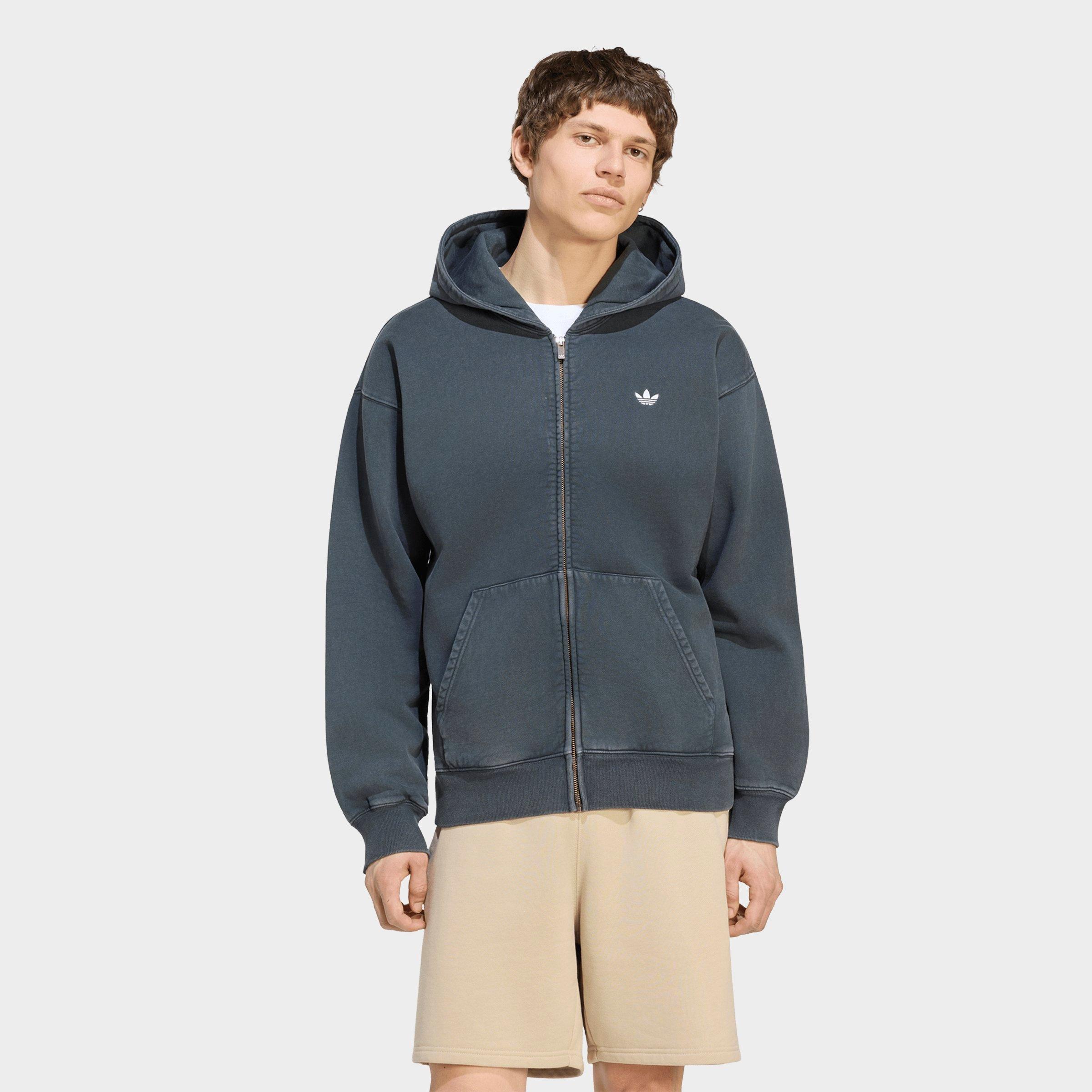 adidas Men's Originals Trefoil Essentials Washed Loose Full-Zip Hoodie in Black Size: Medium