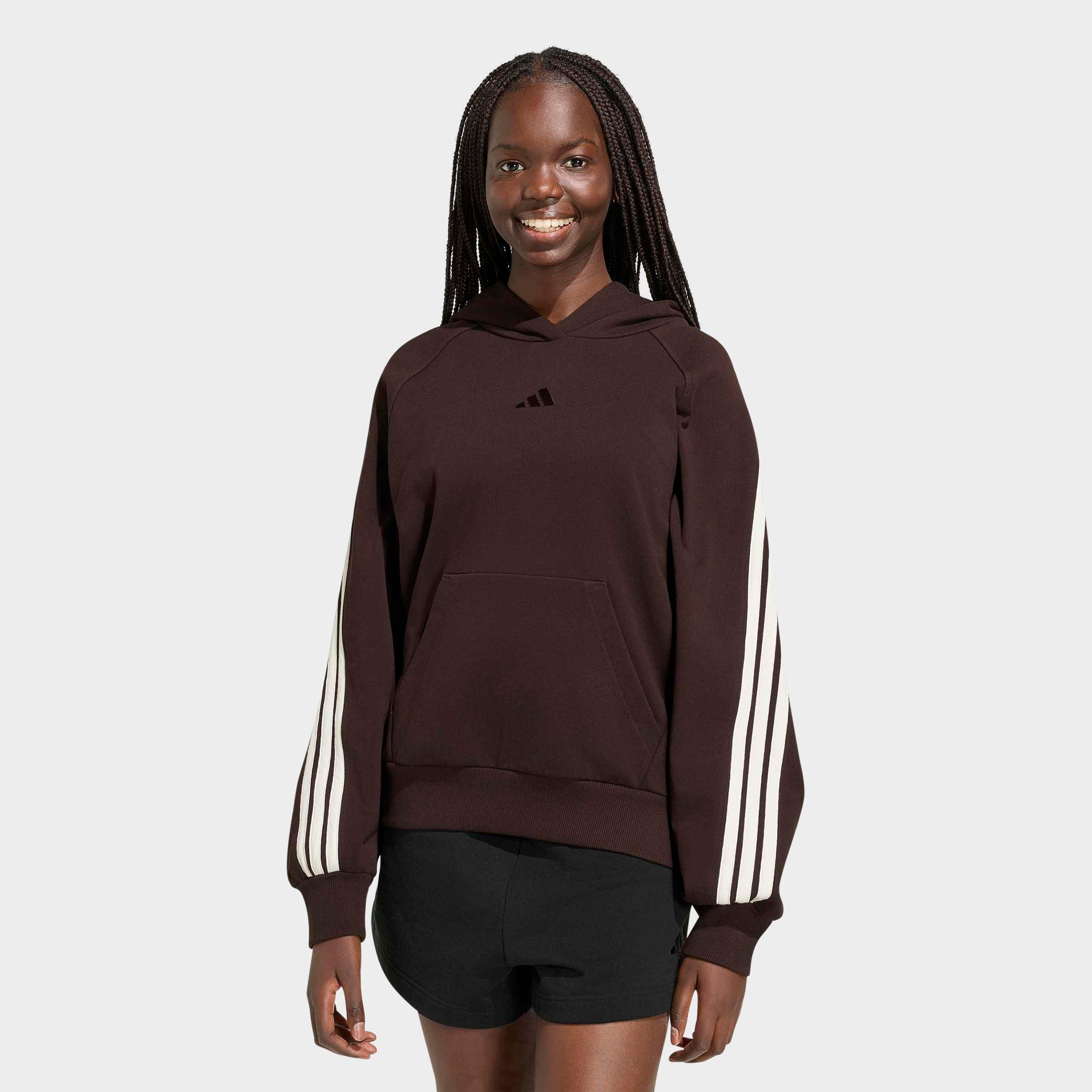 adidas Women's Sportswear Kit 3-Stripes Hoodie in Aurora Coffee/Off White/Off White Size: 2XL