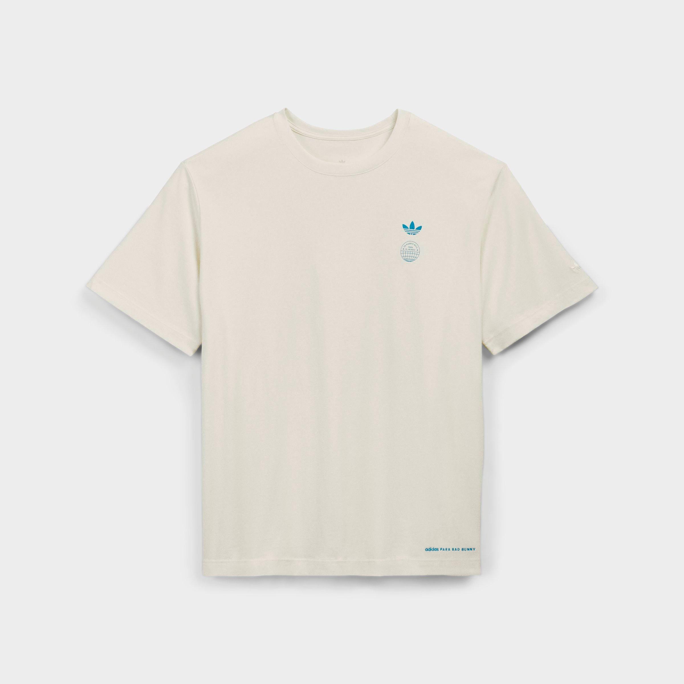 adidas Men's Originals x Bad Bunny DTmF Buenos Aires Graphic Oversized Heavyweight T-Shirt in Cream White Size: XL
