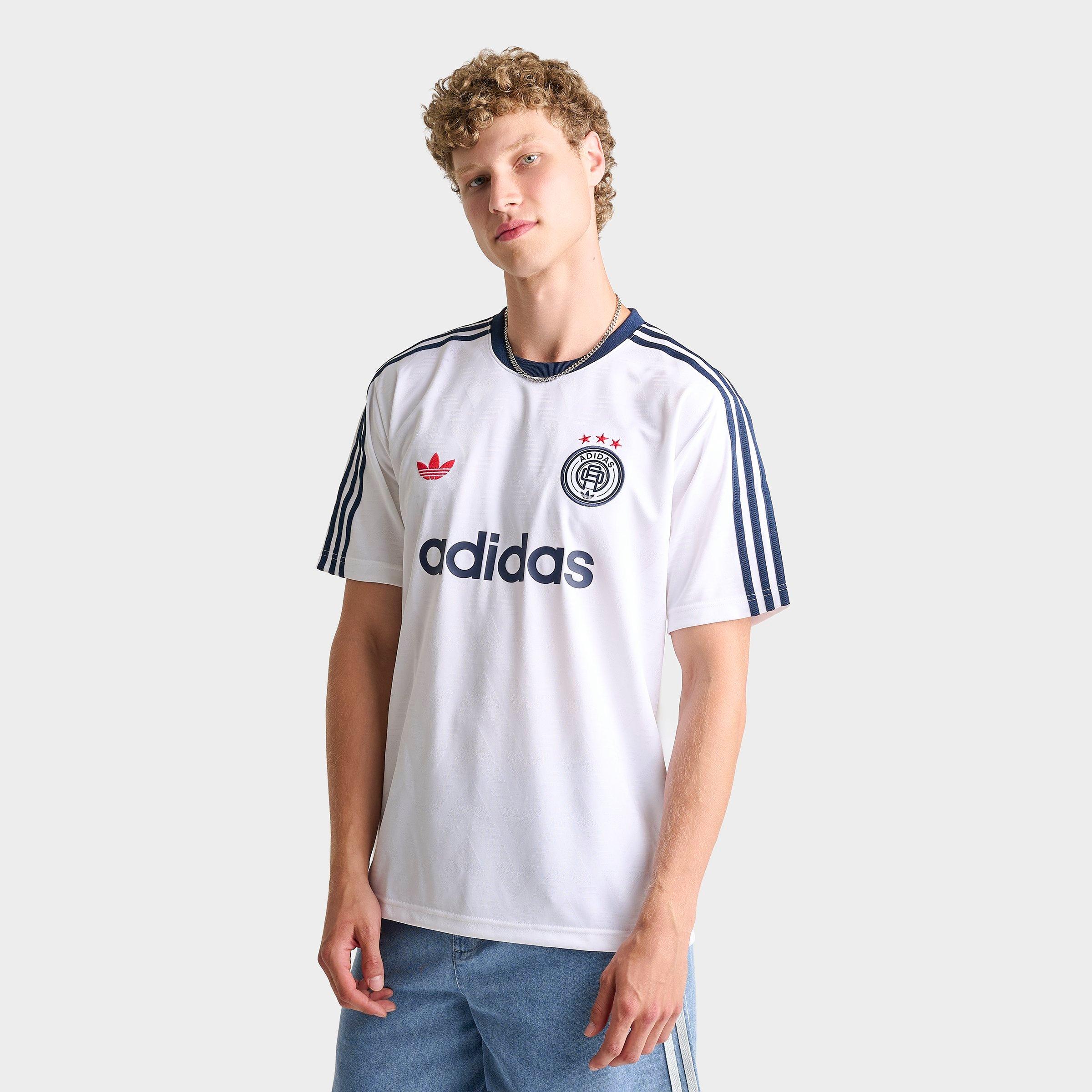 adidas Men's Originals Jacquard Print Lifestyle Soccer Jersey in White Size: Medium