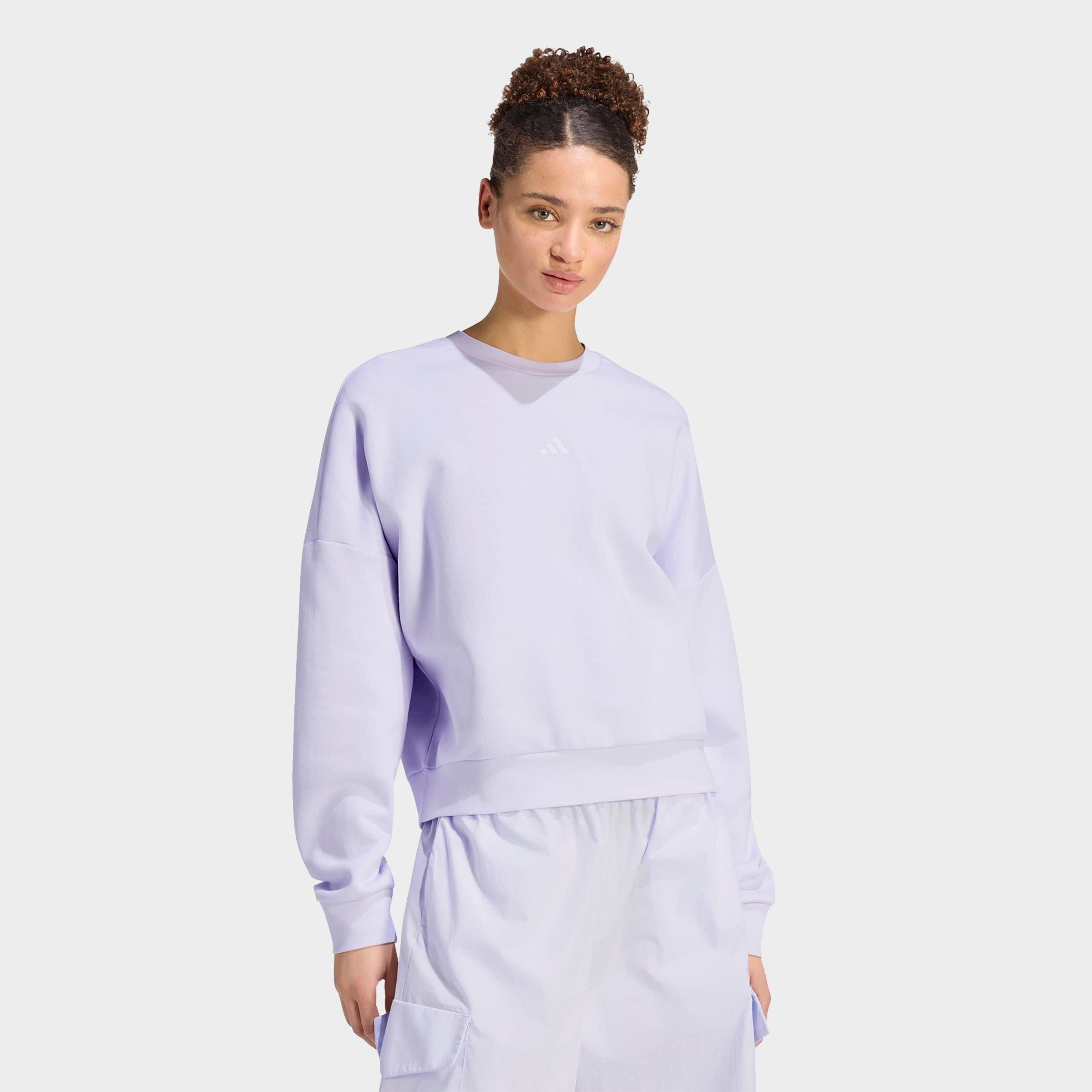 adidas Women's Sportswear Essentials Small Logo Feel Cozy Sweatshirt in Frozen Purple/White Size: Medium