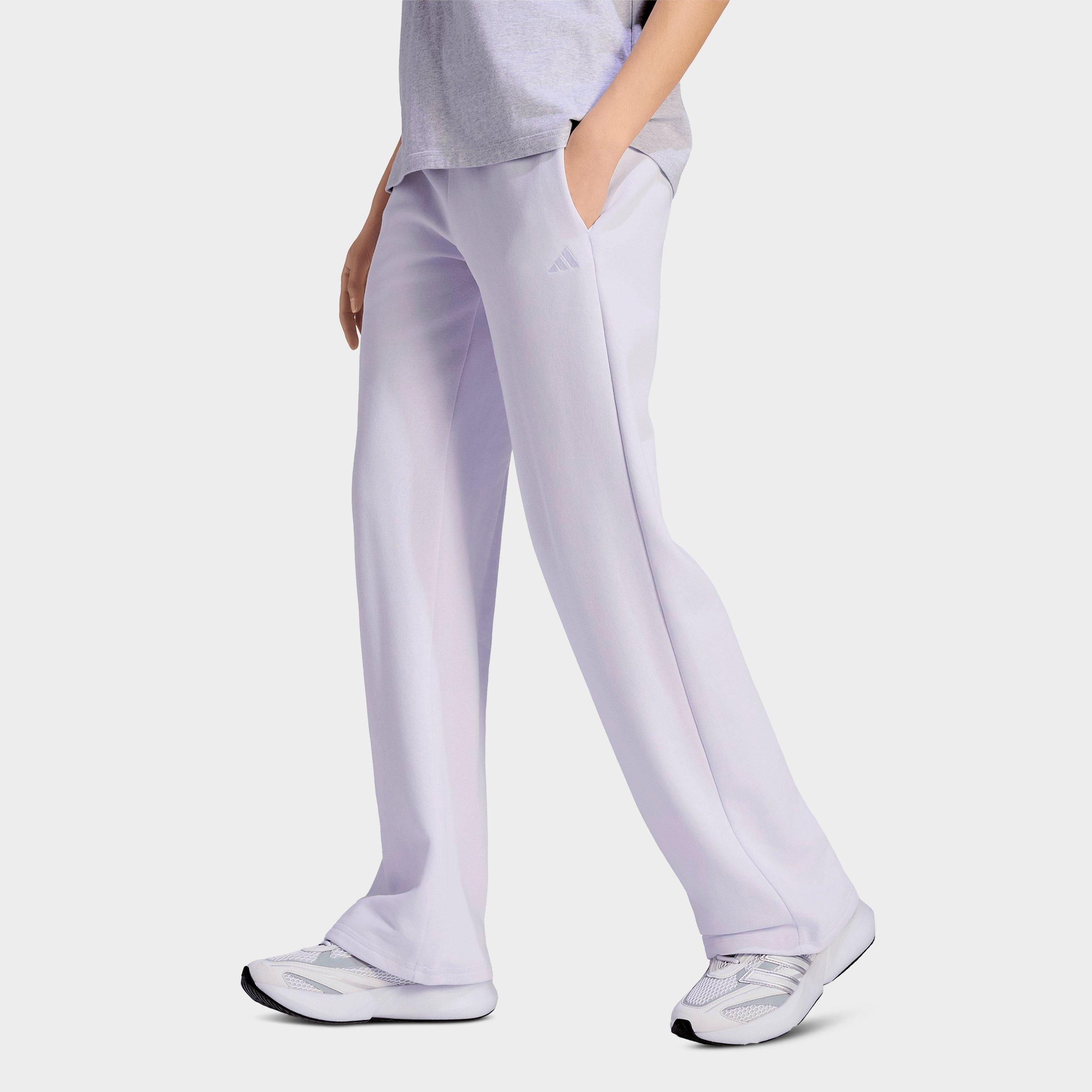 adidas Women's Sportswear Essentials Small Logo Feel Cozy Open-Hem Pants in Frozen Purple/White Size: Large