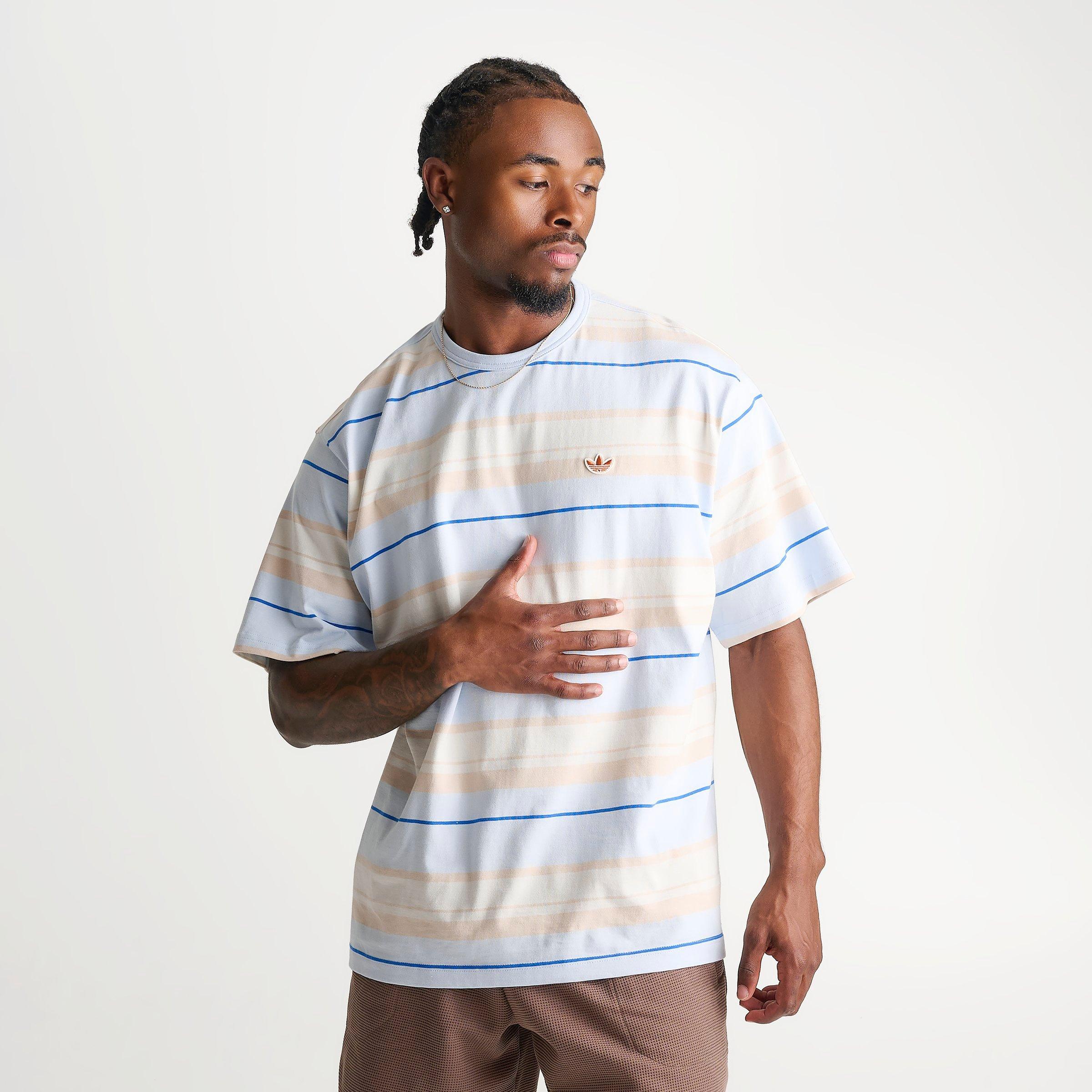 adidas Men's Originals Striped Crew T-Shirt in Crystal Sky Size: Large