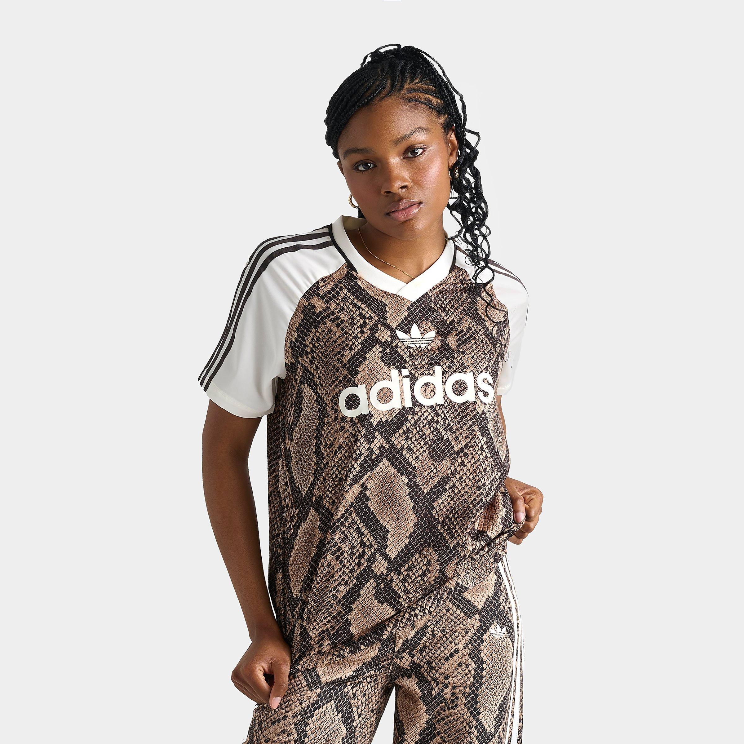 adidas Women's Originals Snake Print Satin Jersey in Linen/Magic Beige Size: XXS