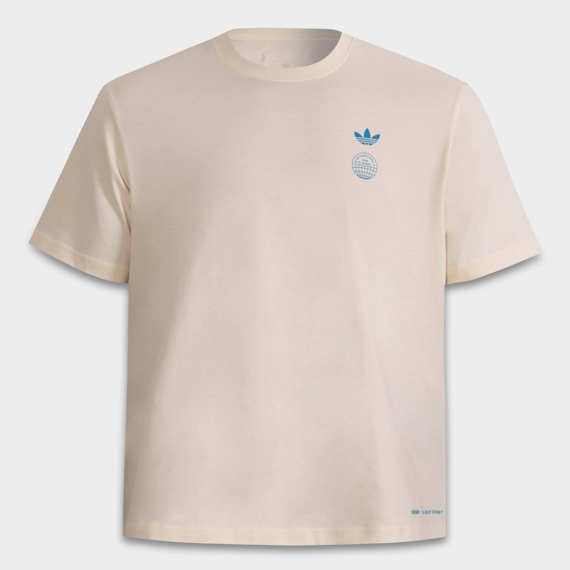 adidas Men's Originals x Bad Bunny DTmF Ciudad de MÃ©xico Graphic Oversized Heavyweight T-Shirt in Cream White Size: Large