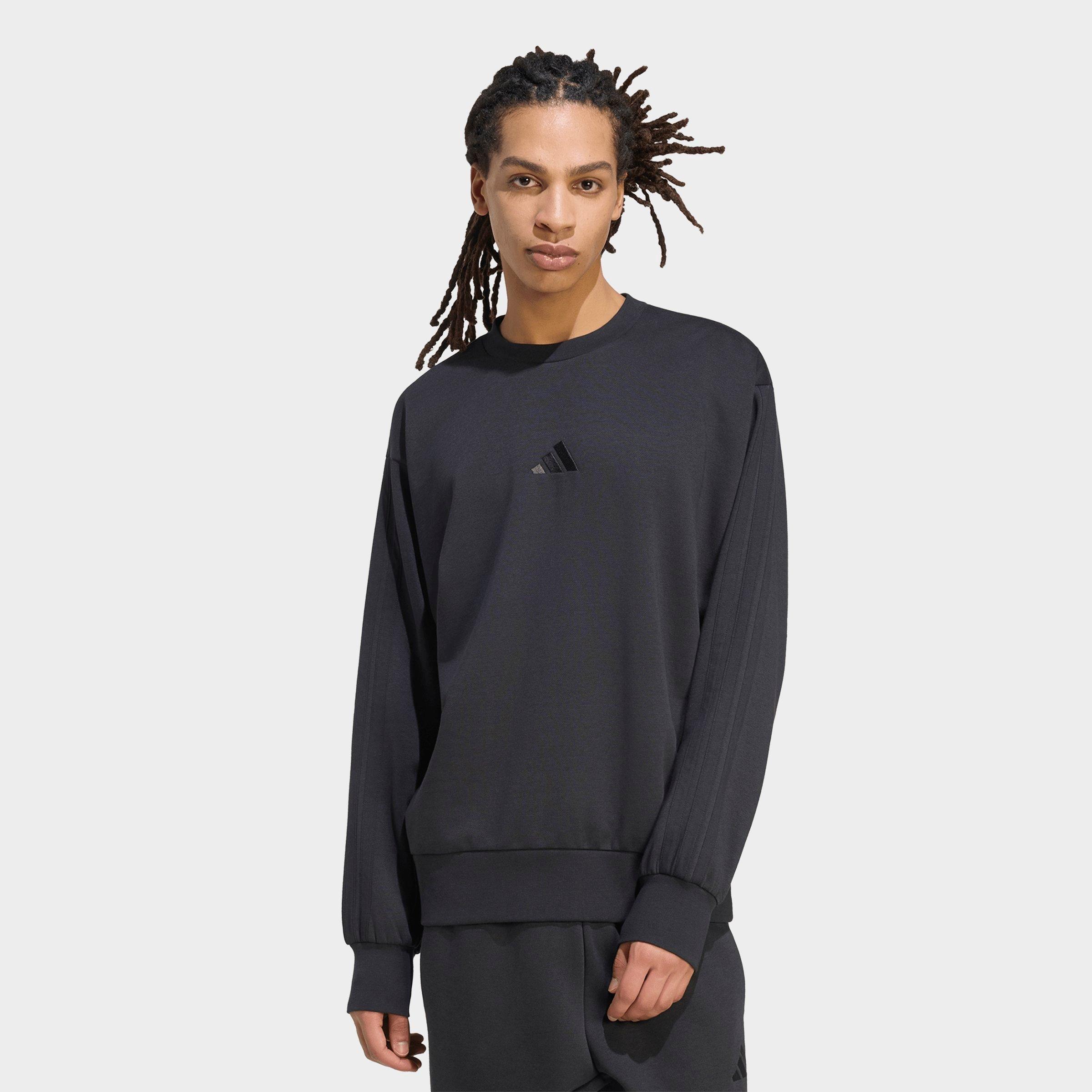 adidas Men's Essentials 3-Stripes Fleece Crewneck Sweatshirt in Black Size: Small
