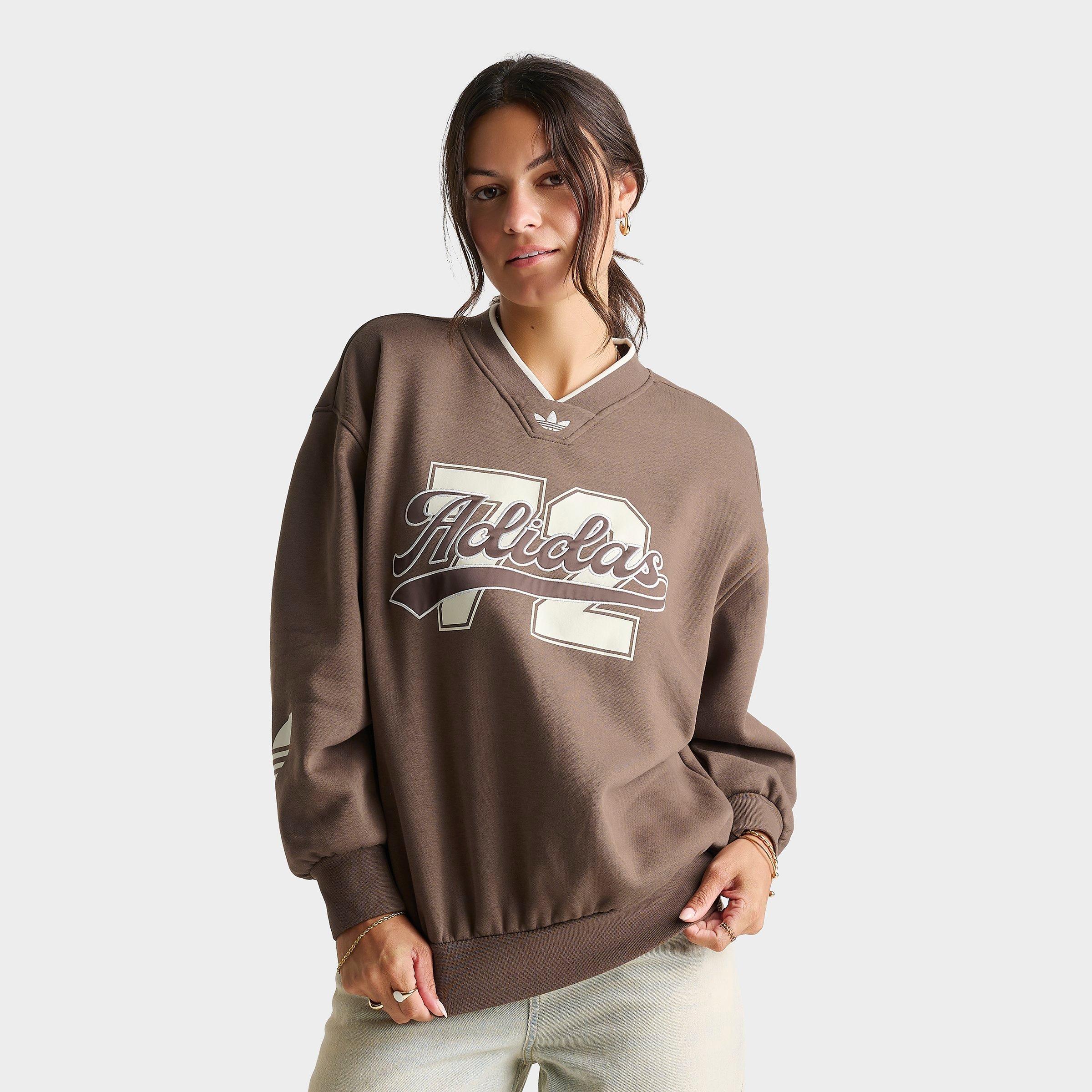adidas Women's Originals V-Neck Baseball Crew Sweatshirt in Earth Strata Size: Medium
