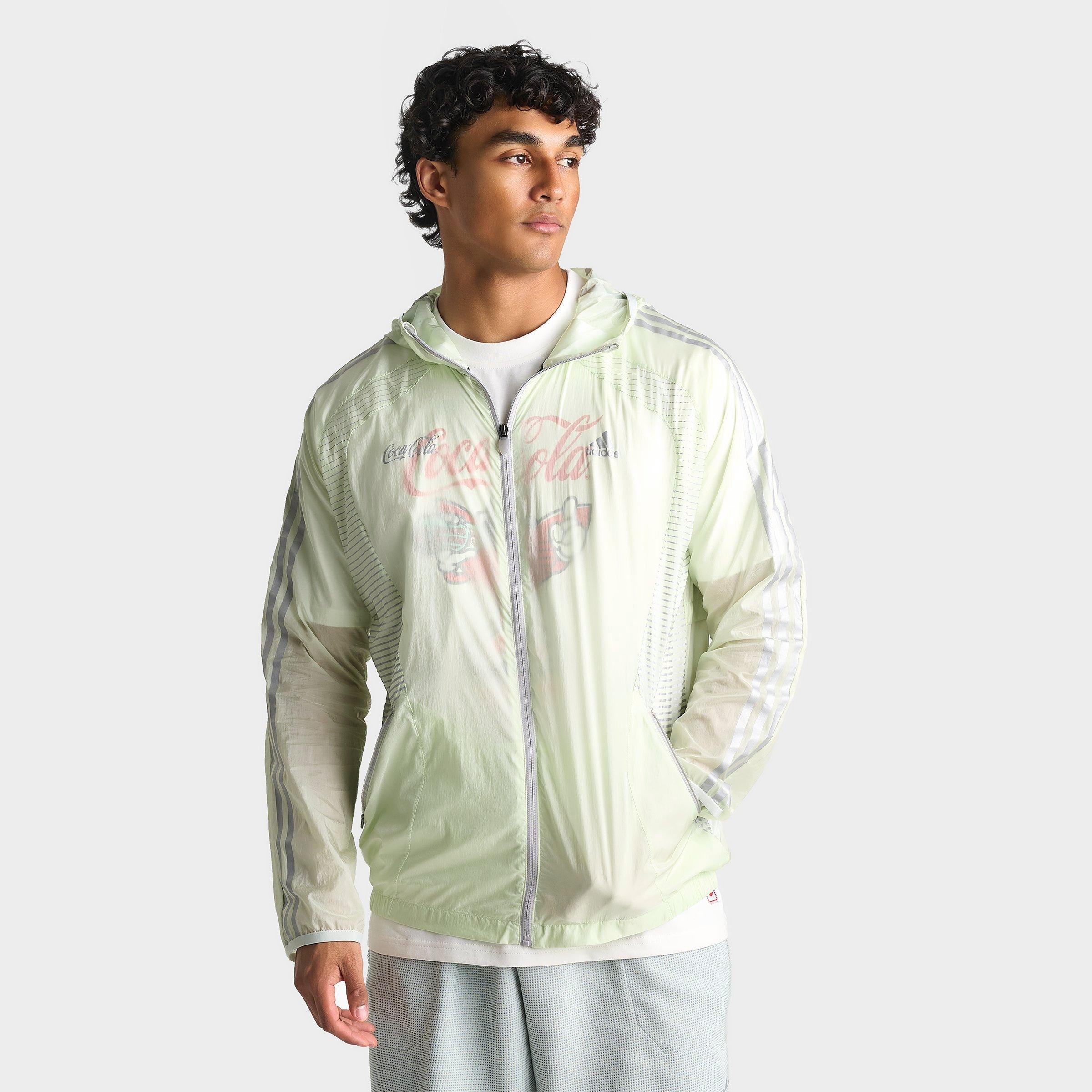 adidas Men's x Coca-Cola Teamgeist Full-Zip Windbreaker Jacket in Crystal Jade/Grey Silver Size: XL