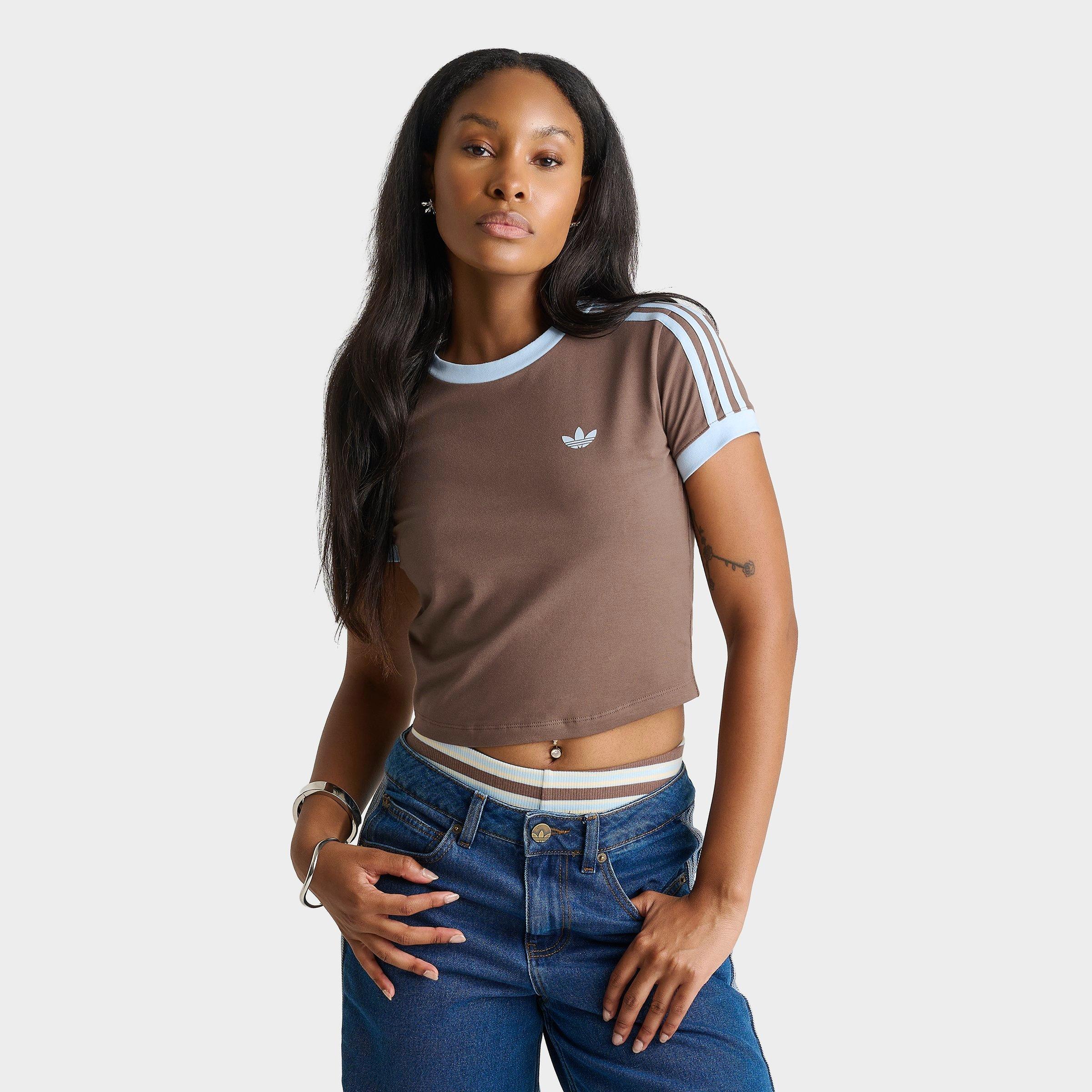 adidas Women's Originals adicolor 3-Stripes Baby T-Shirt in Earth Strata Size: Small